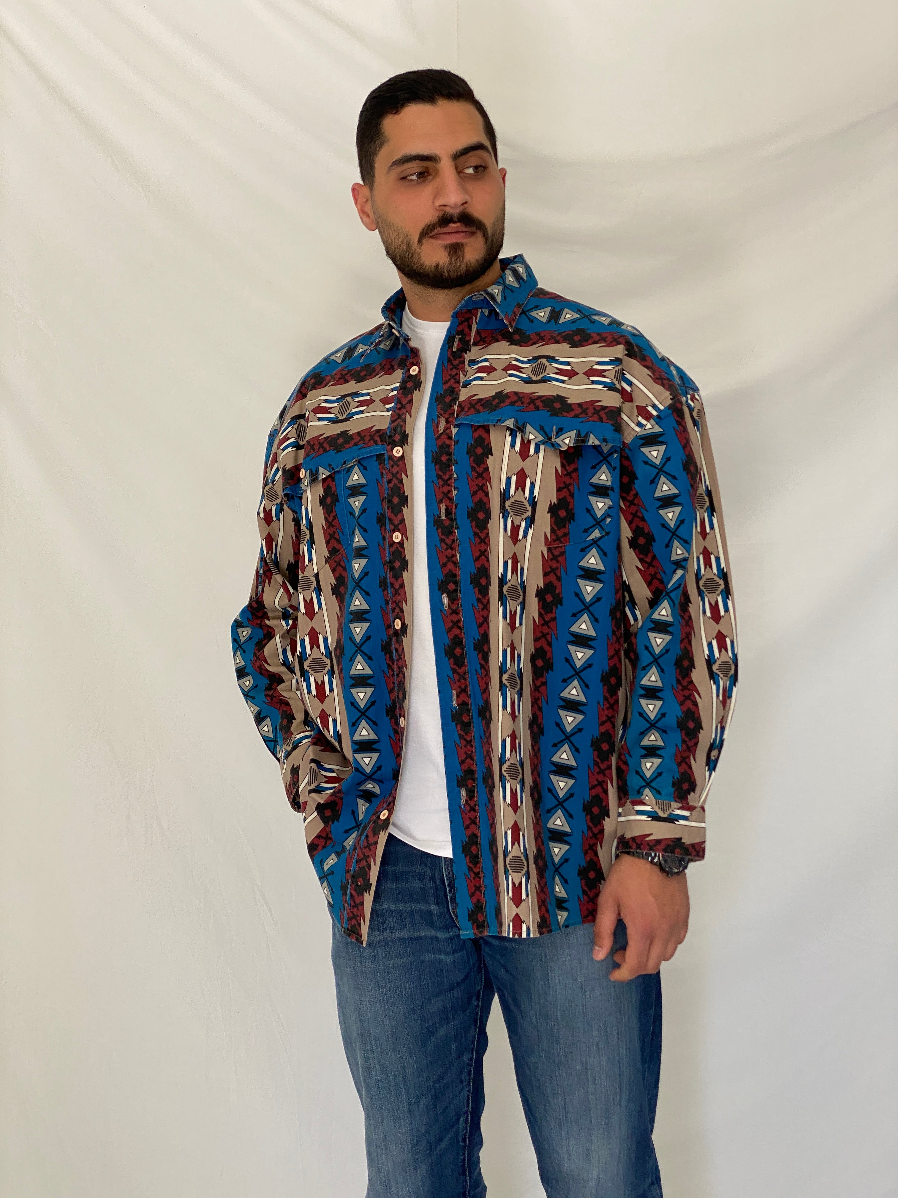 Vintage 90s Western Signatures by EdWest Tribal Cotton Shirt – XL