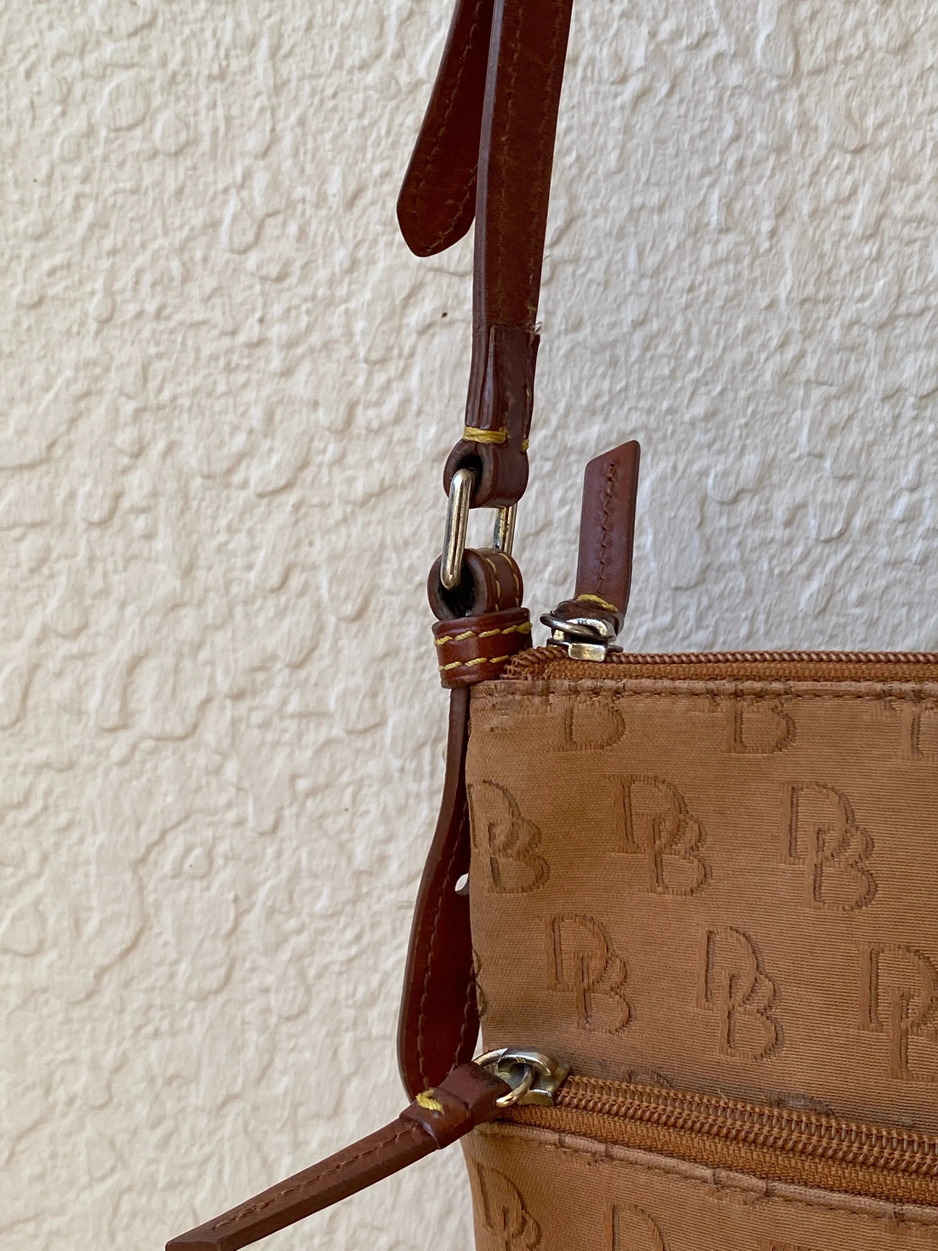 Dooney & Bourke Brown Logo Monogram Crossbody Bag with Leather Trim