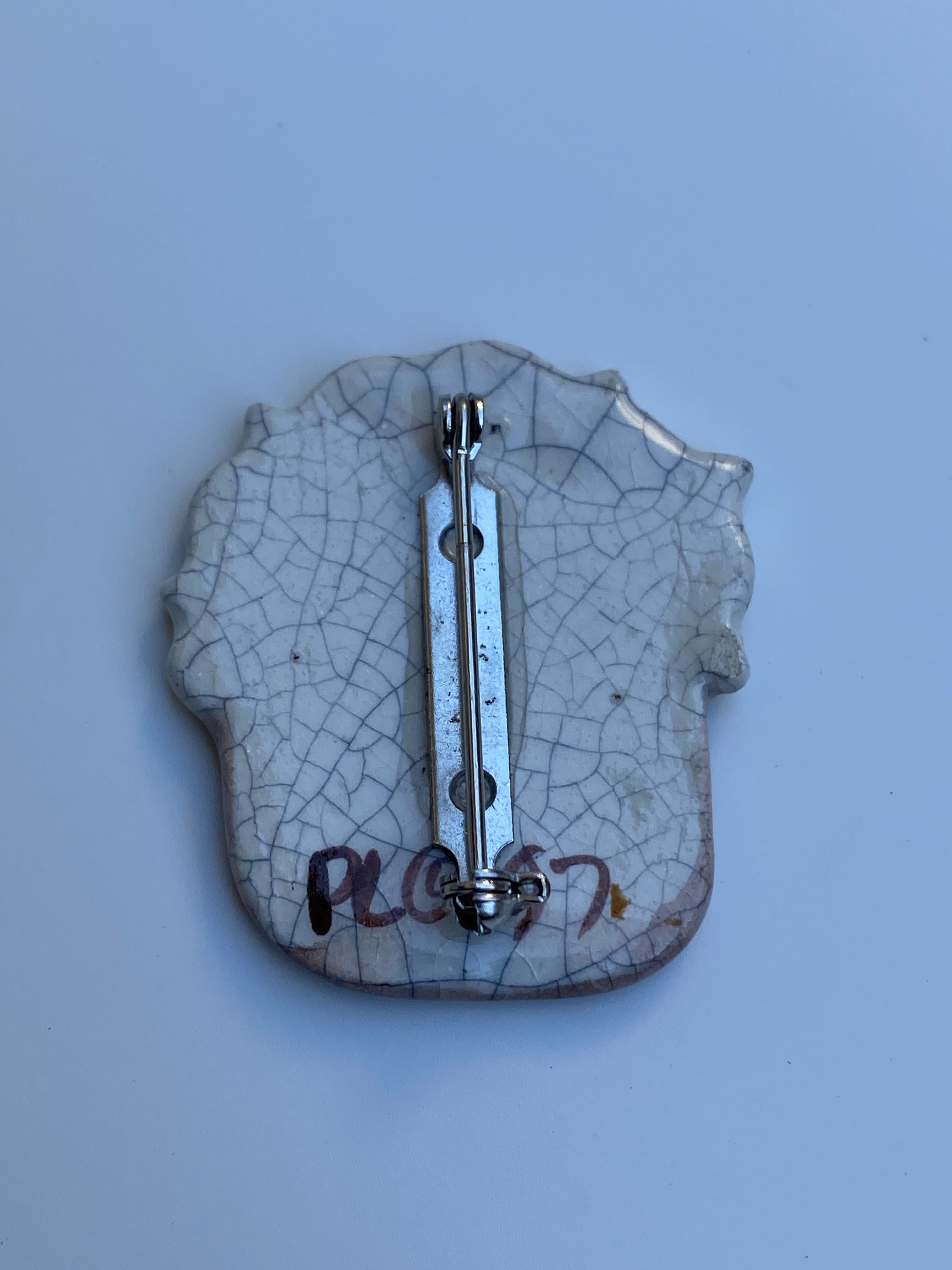 Vintage Hand-Painted Floral Basket Ceramic Brooch Multicolor Art Pottery Pin