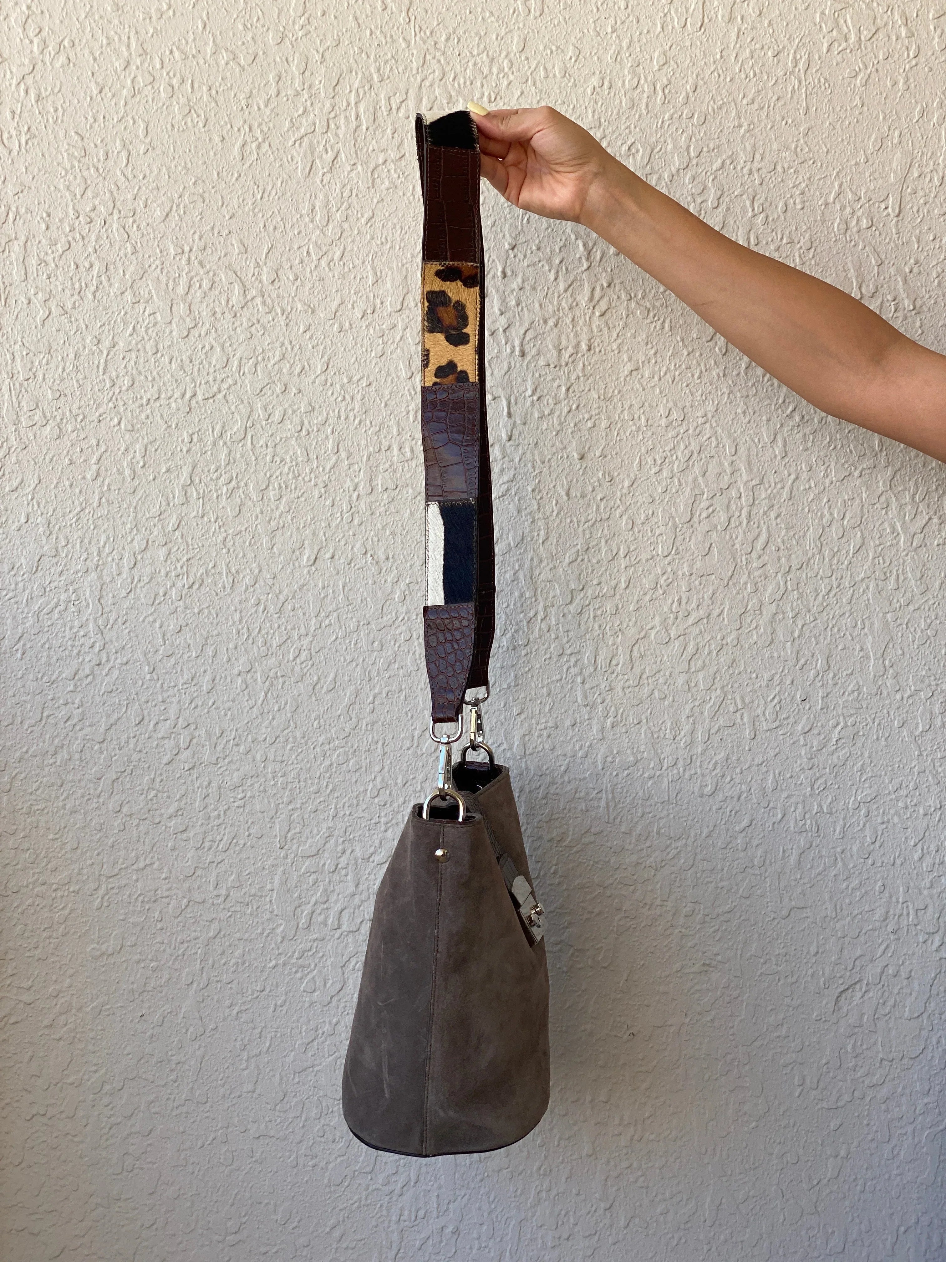 Gorgeous Claudia Firenze Taupe Suede & Brown Leather Bucket Purse Shoulder Bag
