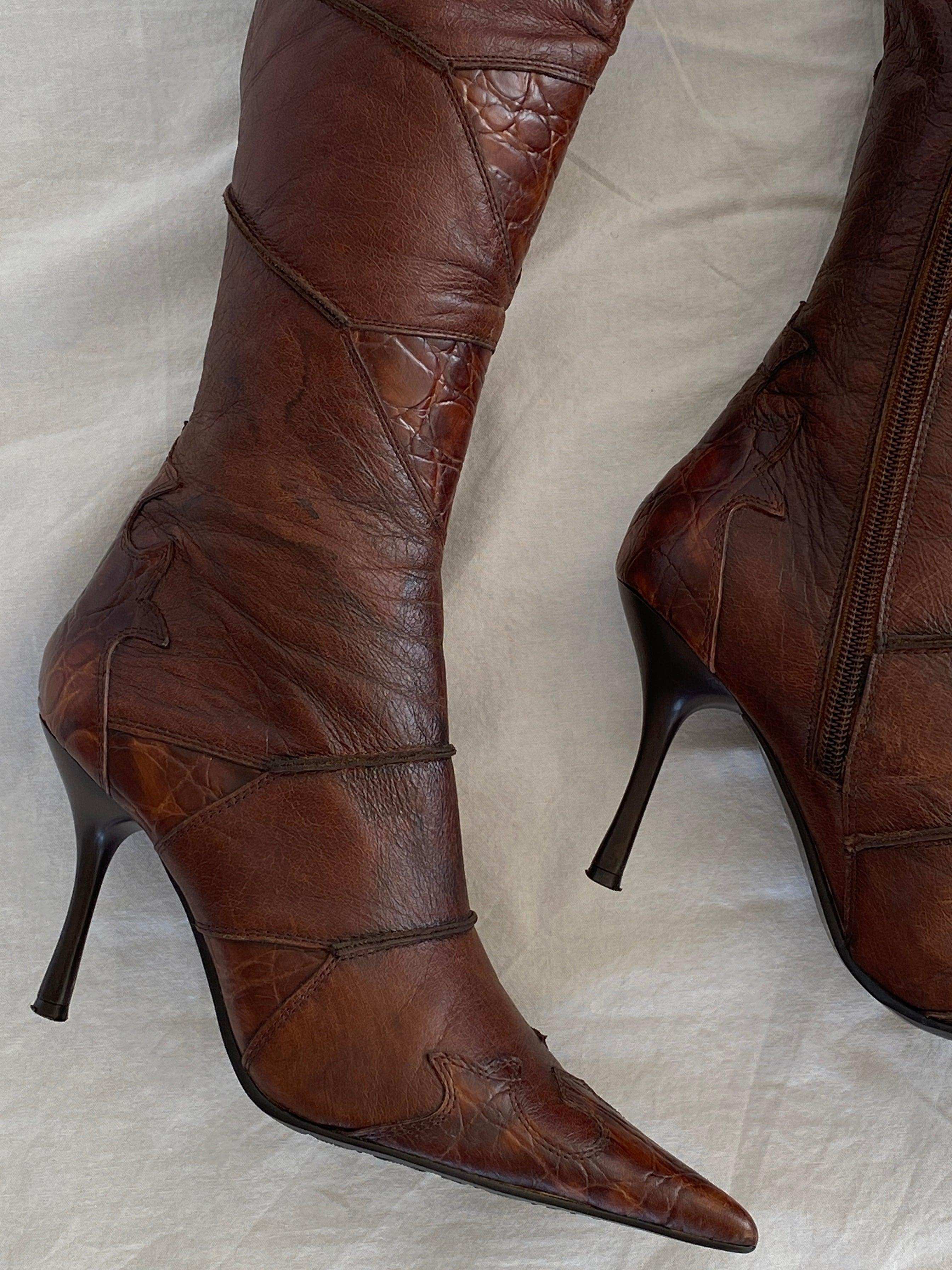 Vintage Dorse-Gabana by Julia Monti Western Cowboy High-Heeled Boots - Balagan Vintage Cowboy boots Boots, brown leather, cowboy, cowboy boots, genuine leather, NEW IN