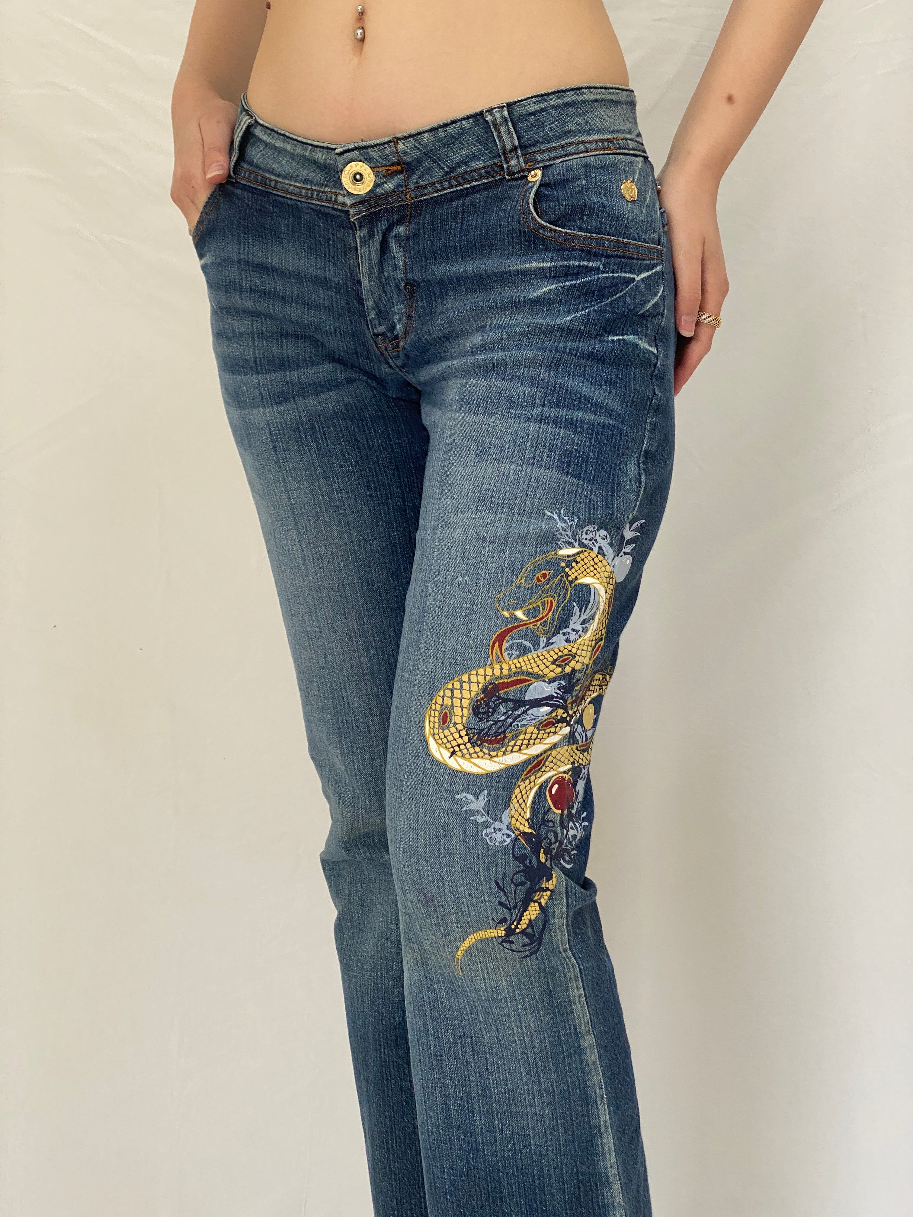 Vintage Y2K Apple Bottoms Graphic Bootcut Low Rise Denim Jeans - 38EUR