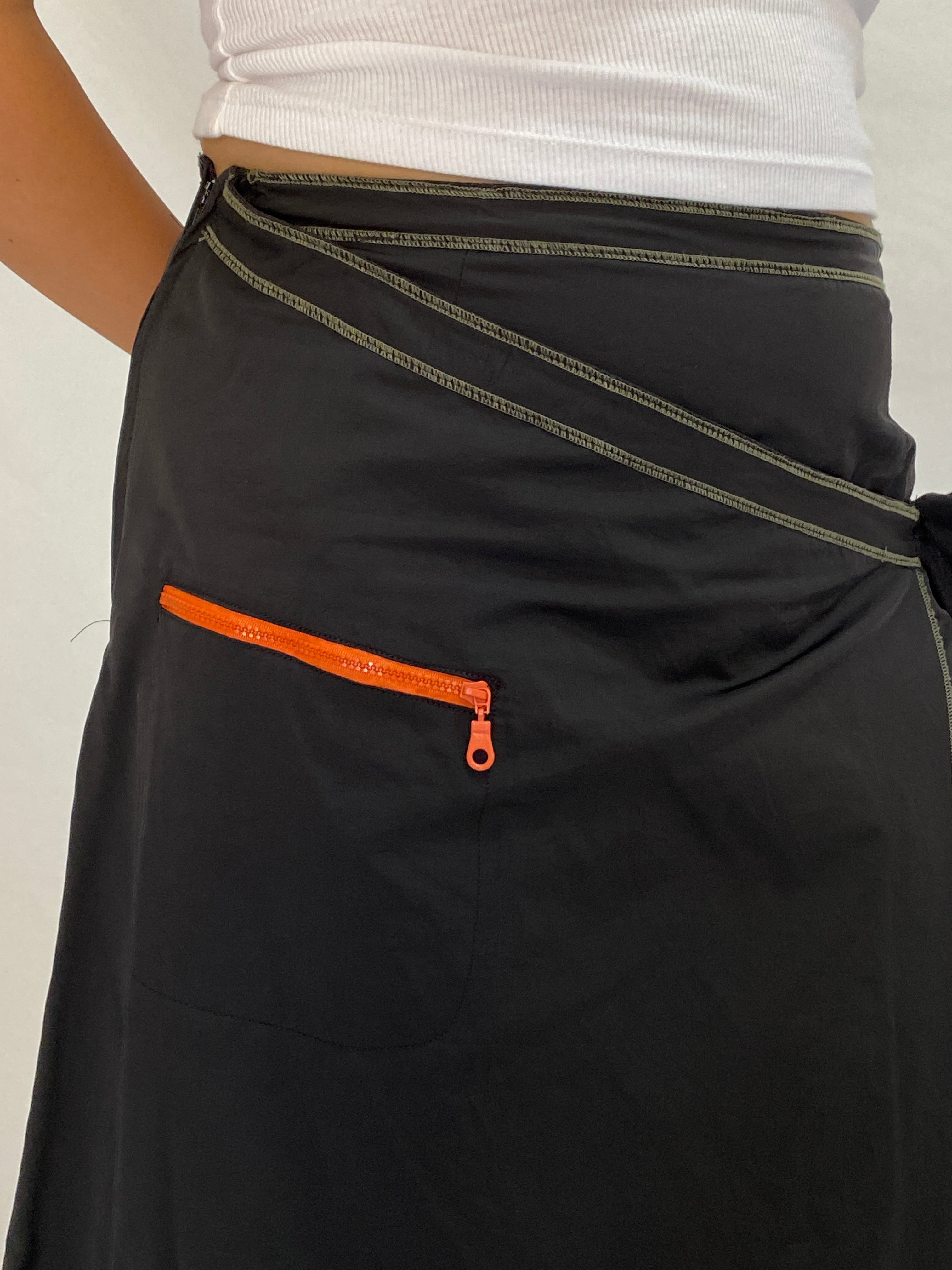 Vintage Y2K TLTN Tolentino Black Utility Wrap Midi Skirt Cotton - XL
