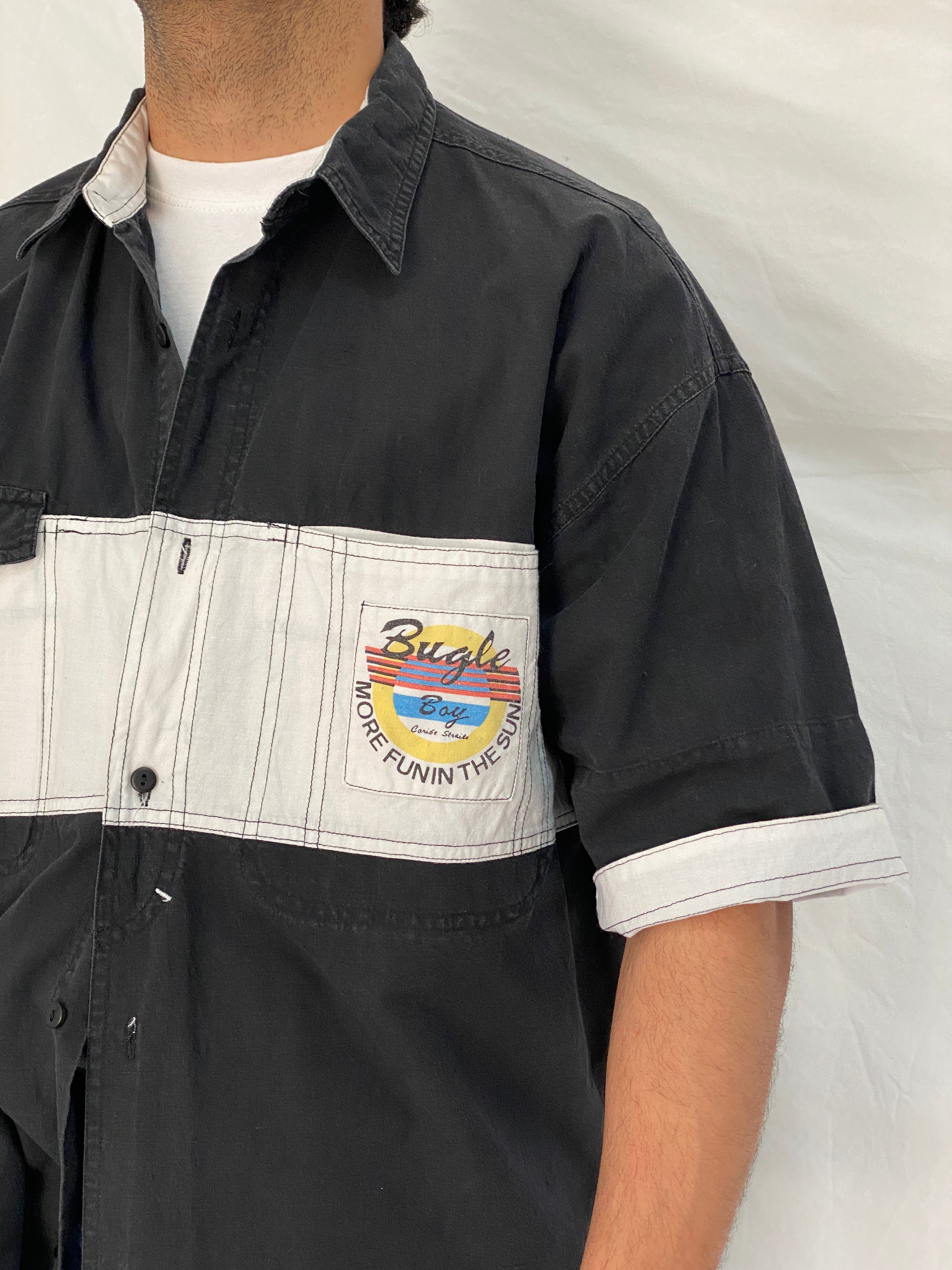 Vintage 90s Bugle Boy Colorblock Cotton Retro Skate Casual Shirt – L