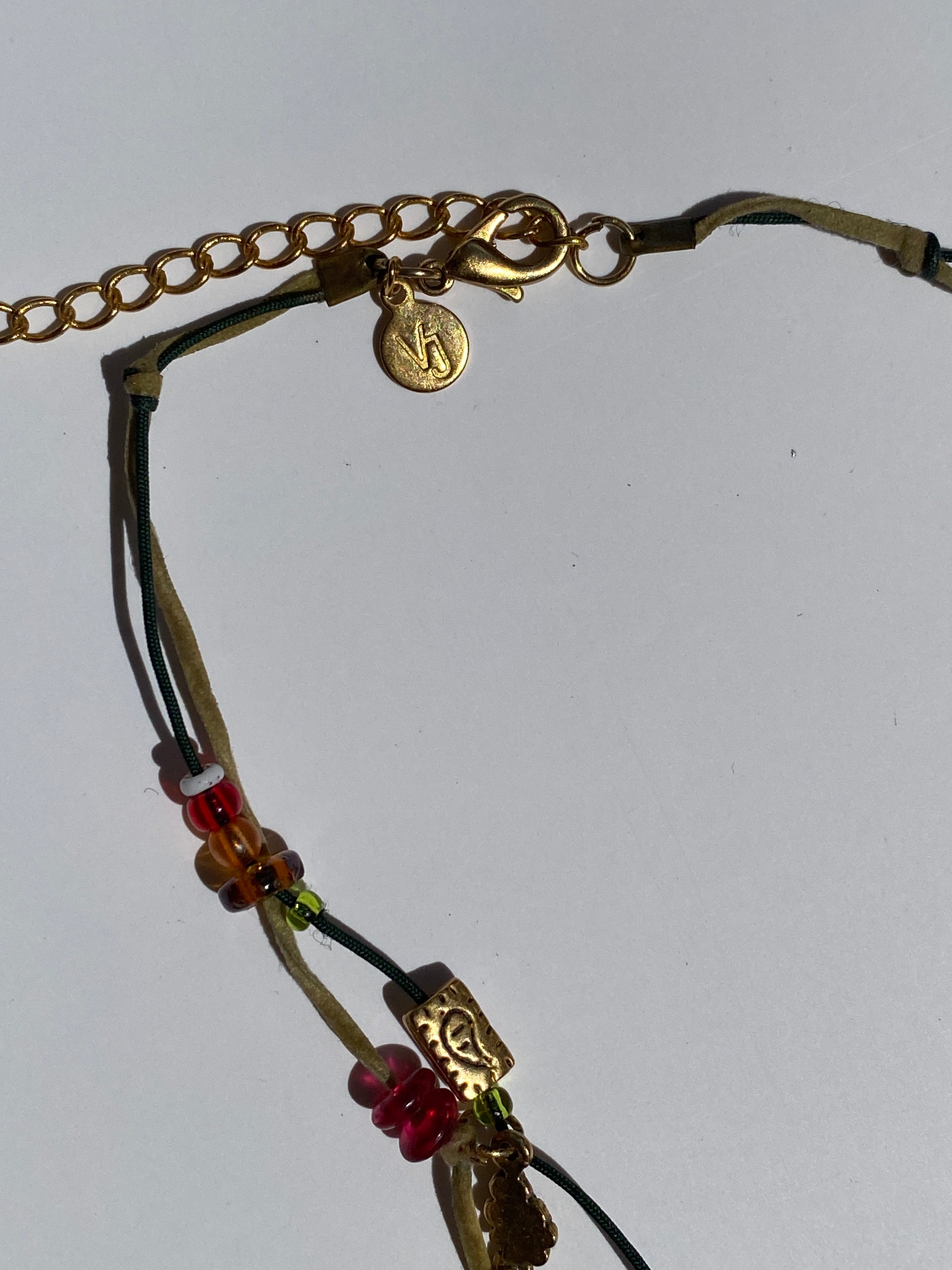 Vintage Y2K Vicky Jousan VJ Gold Boho Cord Beaded Charm Necklace