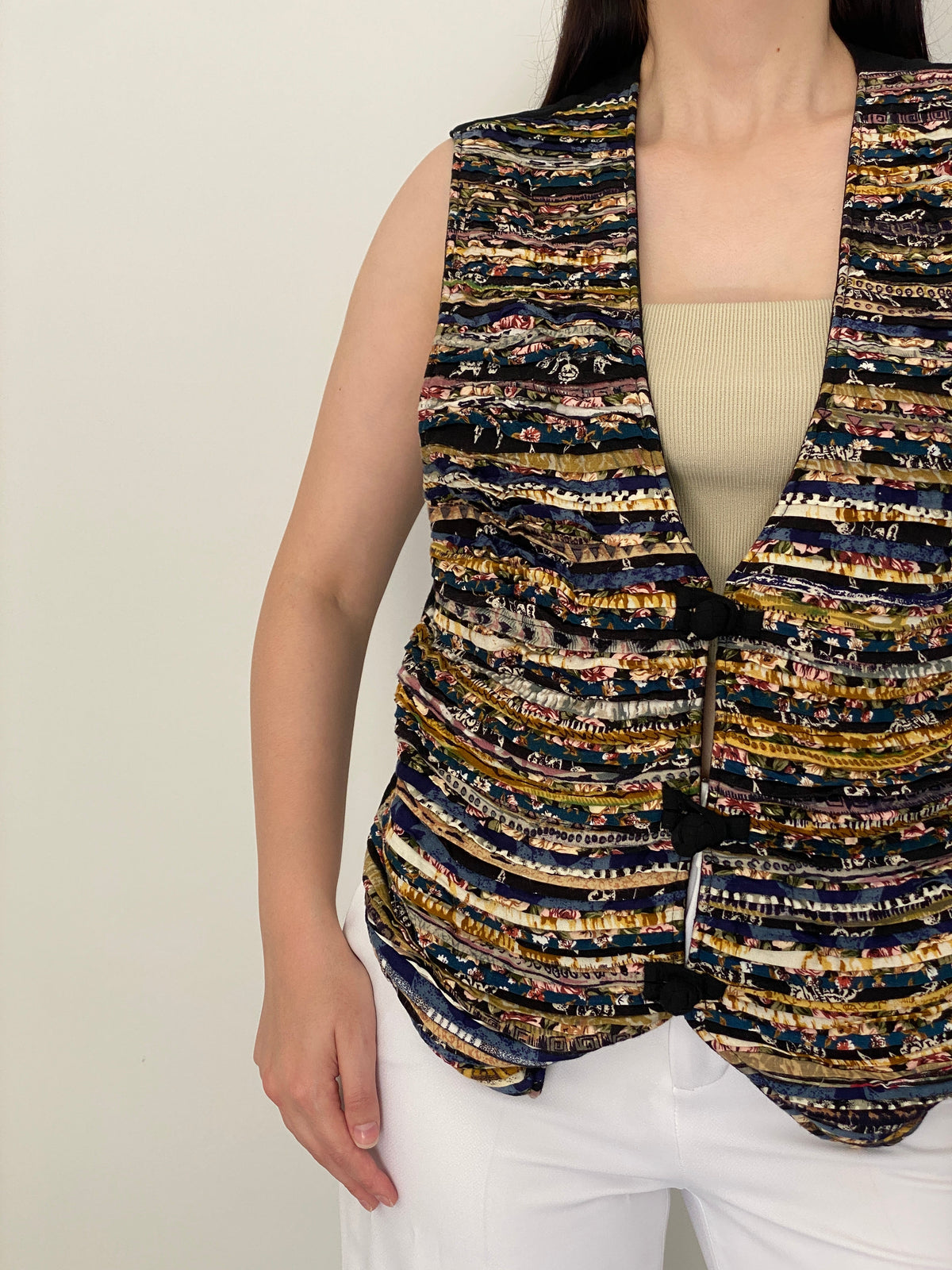 Vintage 90s Soul Mates Multicolor Textured Rayon Tie Back Vest – L