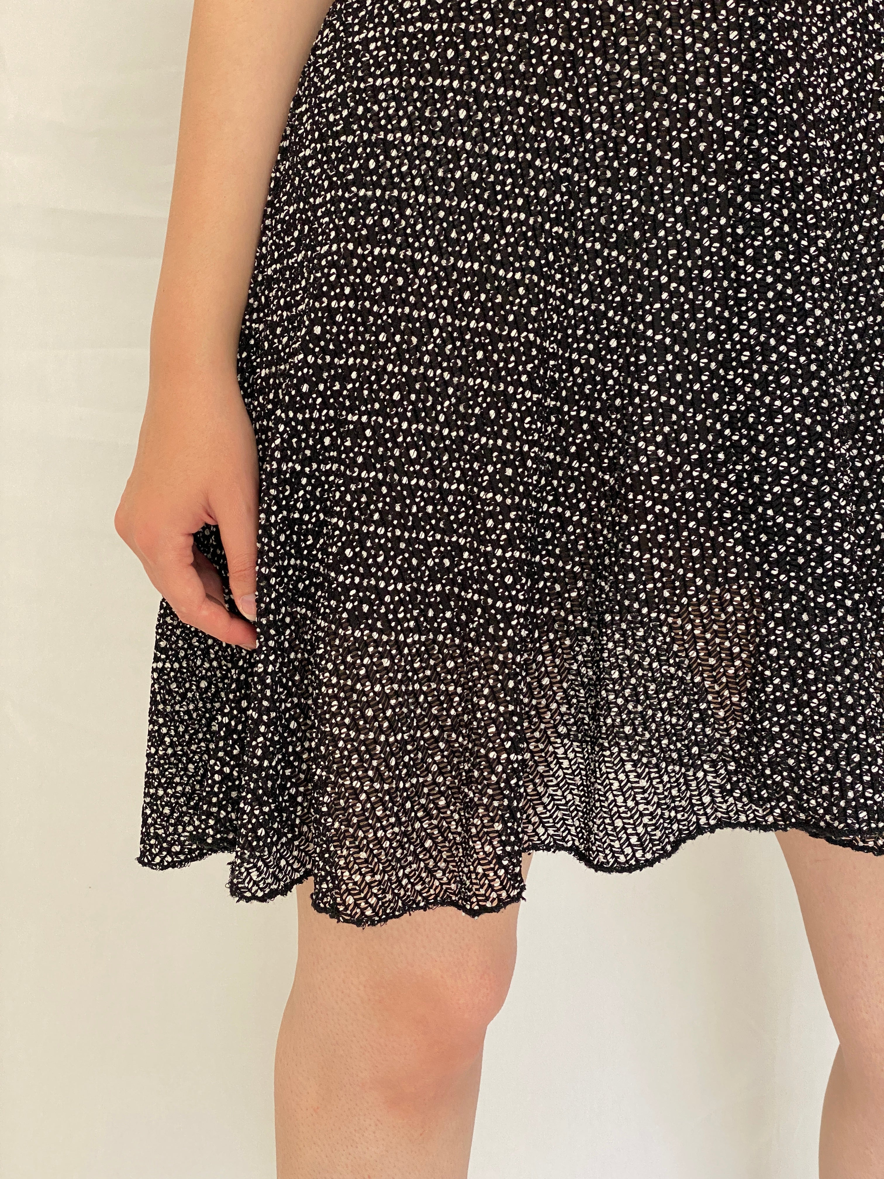 Vintage Y2K Exmoor Black & White Micro Print Empire Waist Fit & Flare Dress - M