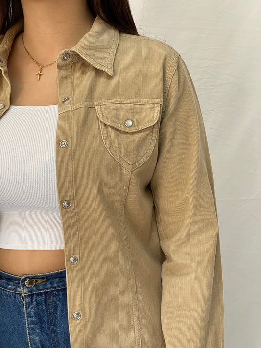 Vintage Y2K Periscope Tan Corduroy Western Full Sleeve Shirt - M