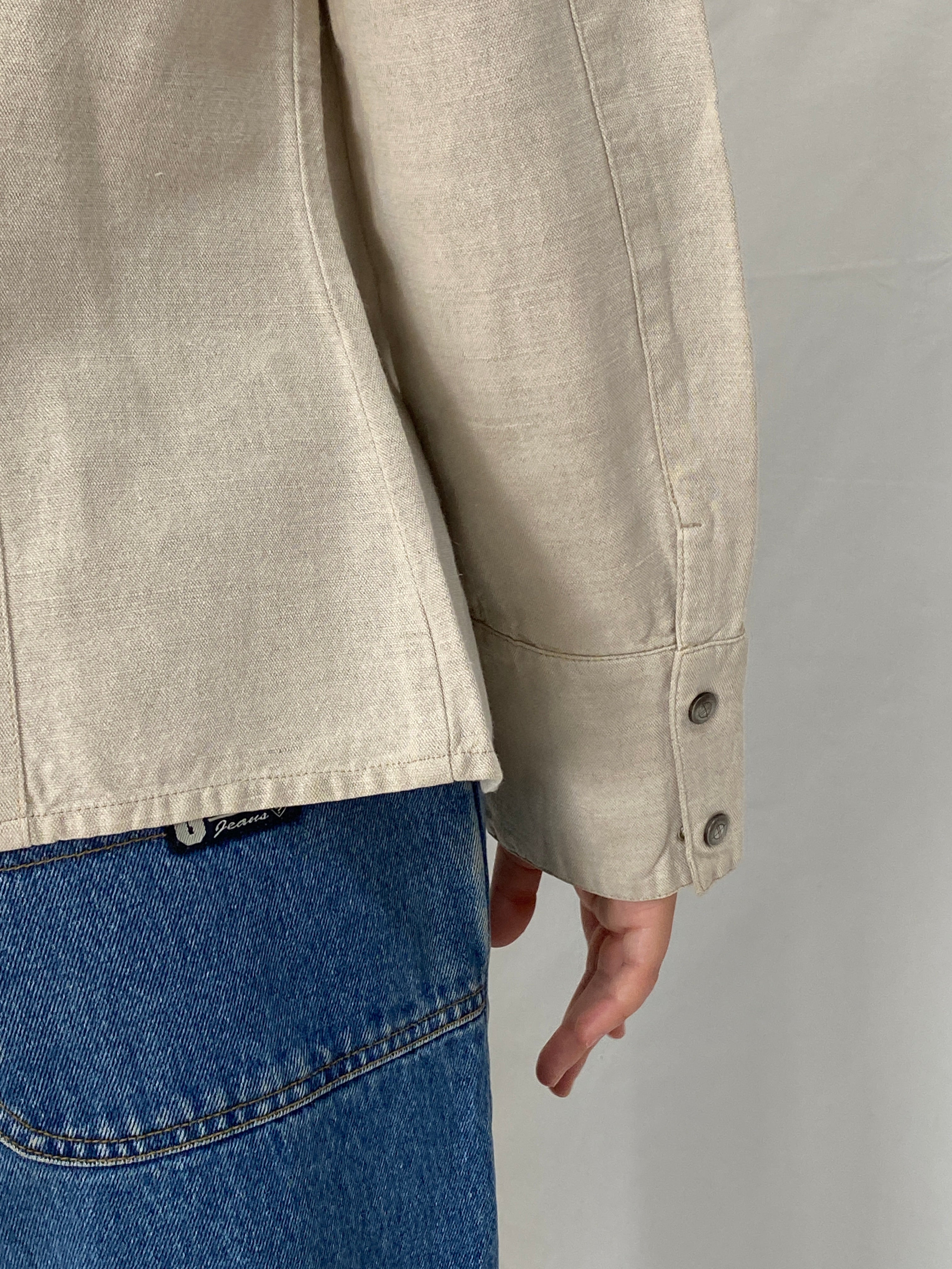 Vintage Y2K Zaffiri Beige Linen Blend Lace-Up Back Western Shirt - L