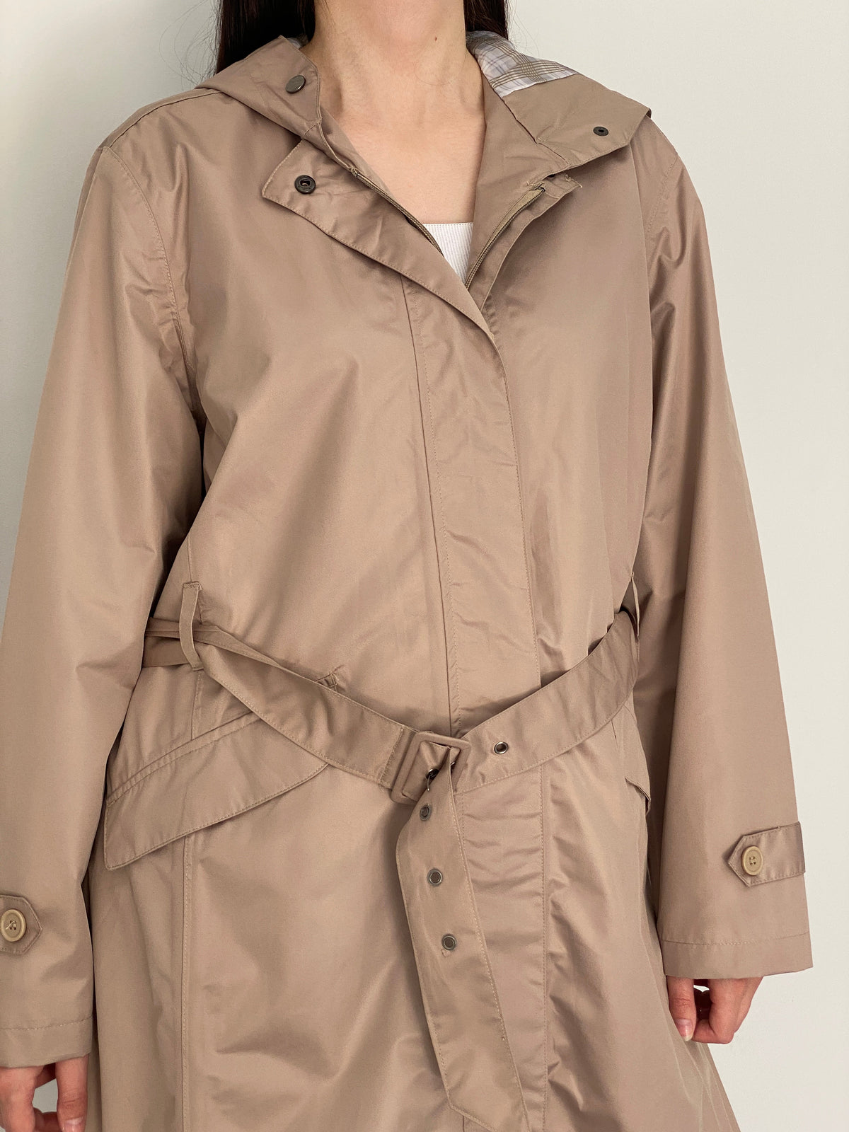 Vintage Cecilia Classics Beige Hooded Belted Trench Coat – L