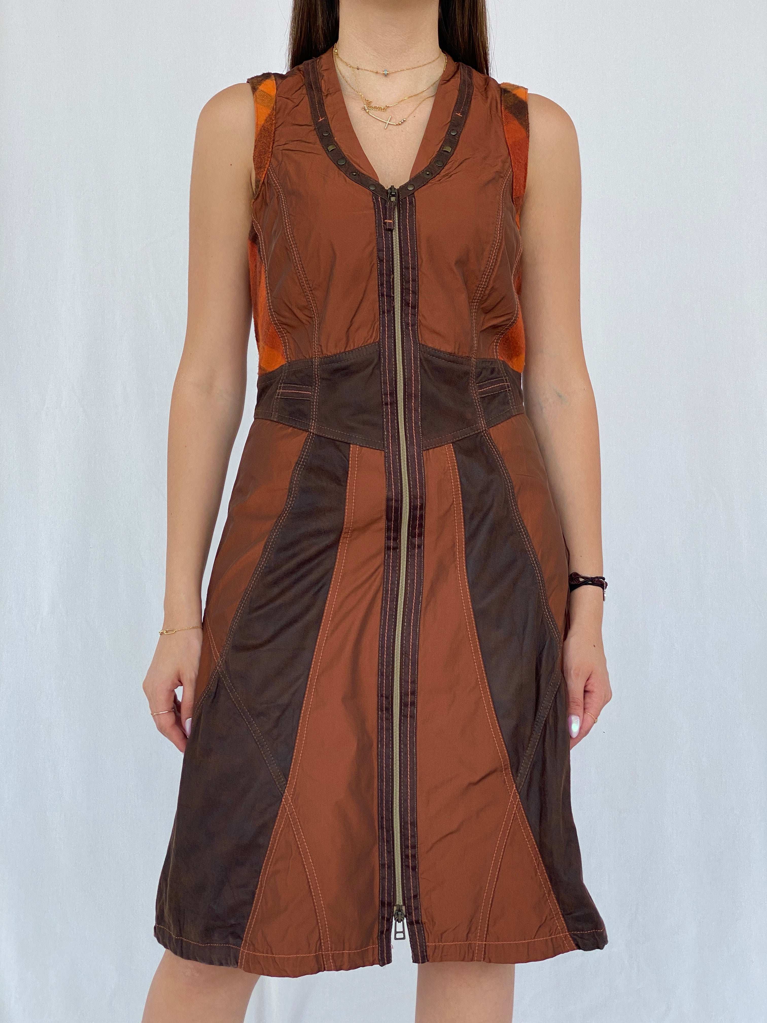 BIBA Patchwork Brown Midi Dress Size M - Balagan Vintage Midi Dress 90s, dress, Juana, midi dress, NEW IN