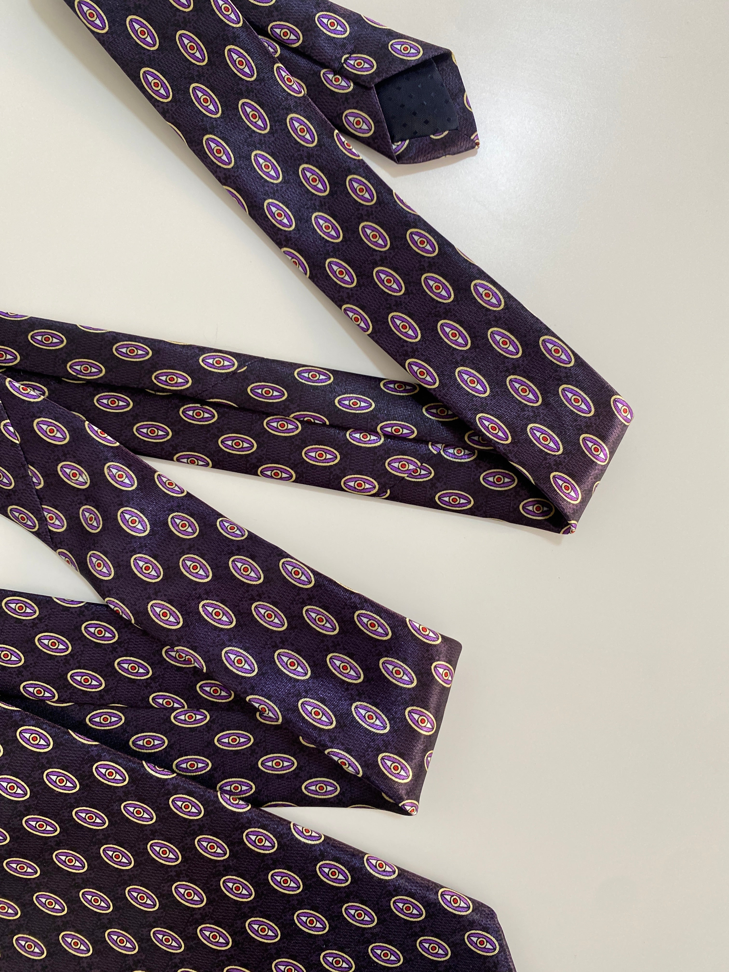 Vintage Hand Made Giovanni Rossini Silk Tie - Purple Geometric Oval Pattern