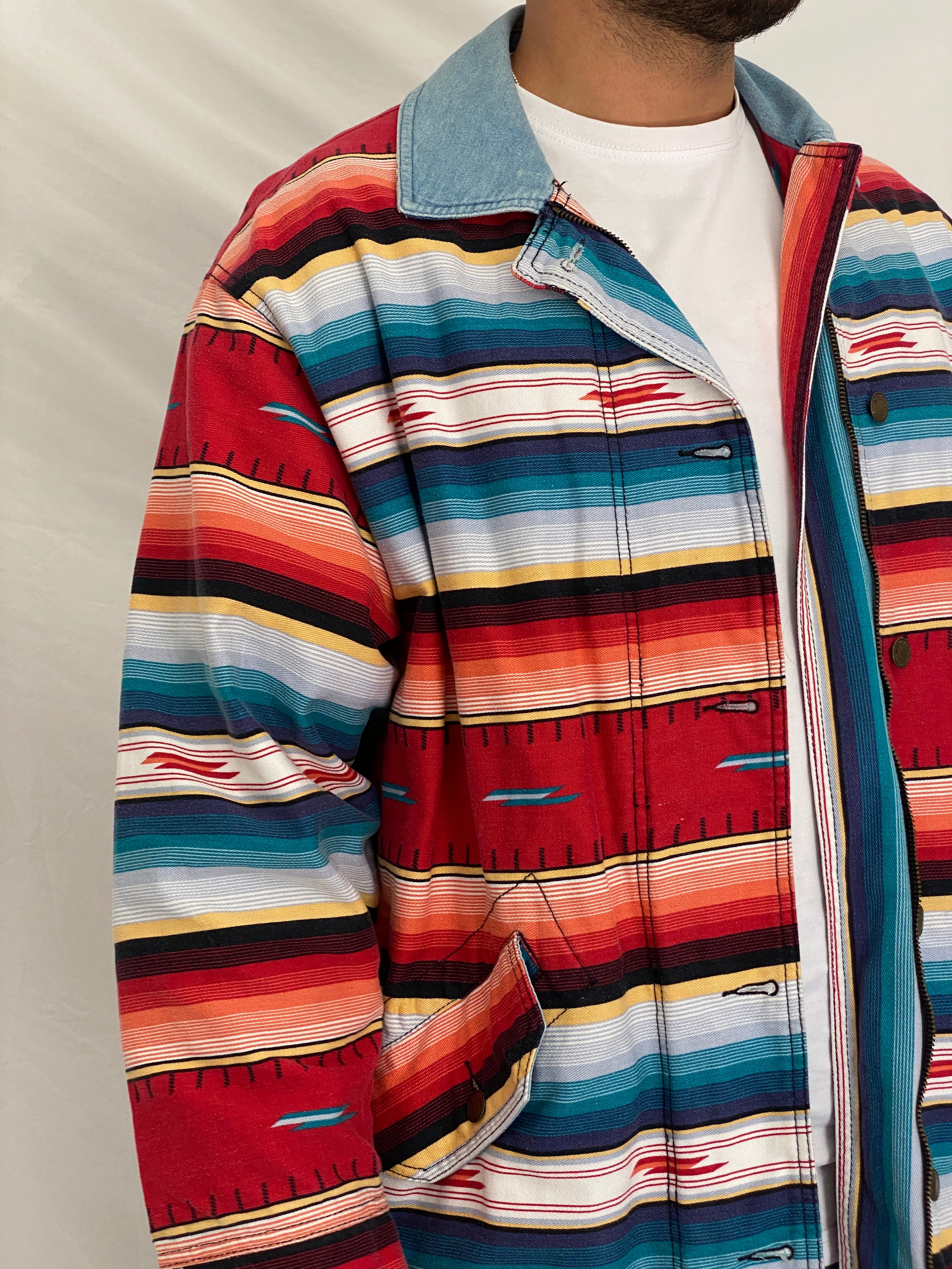 Vintage Woolrich Southwestern Stripe Zip-Up Cotton Shacket – L