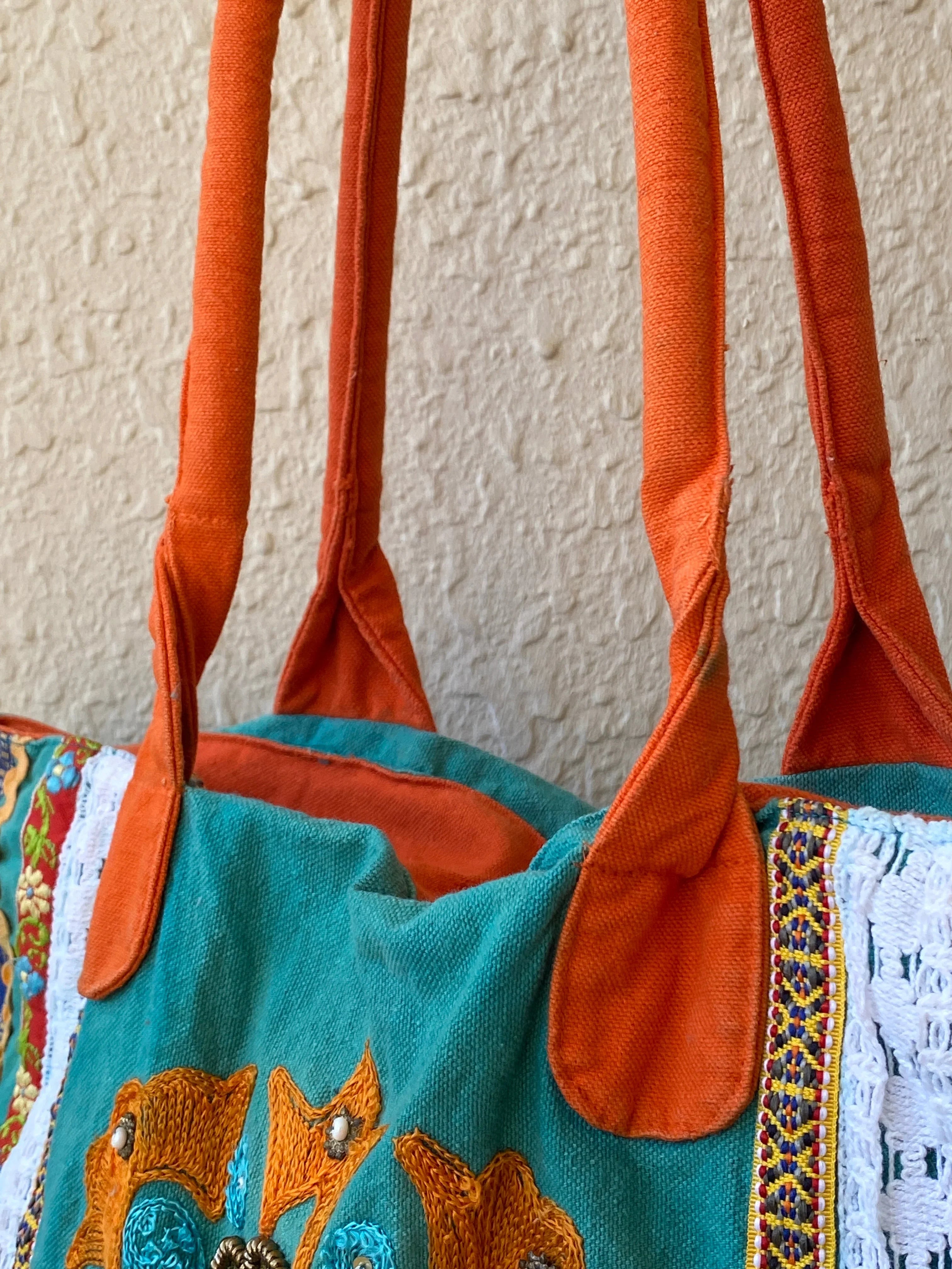 Antik Kraft Embroidered Cotton Tote Bag Boho Patchwork Festival Shoulder Bag