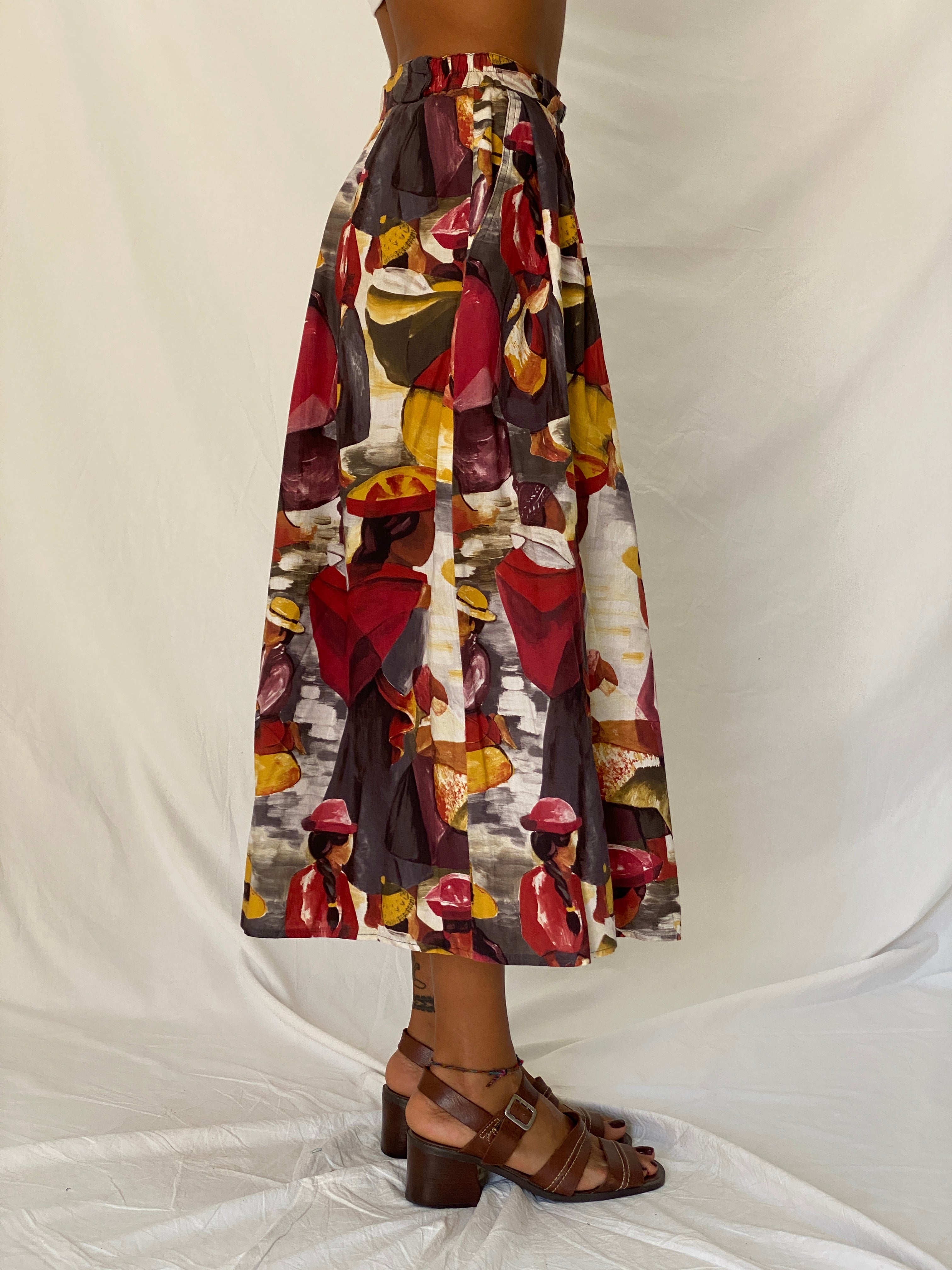 Vintage 90s Frawil Multicolor Abstract Wide Leg Culotte Pants – S
