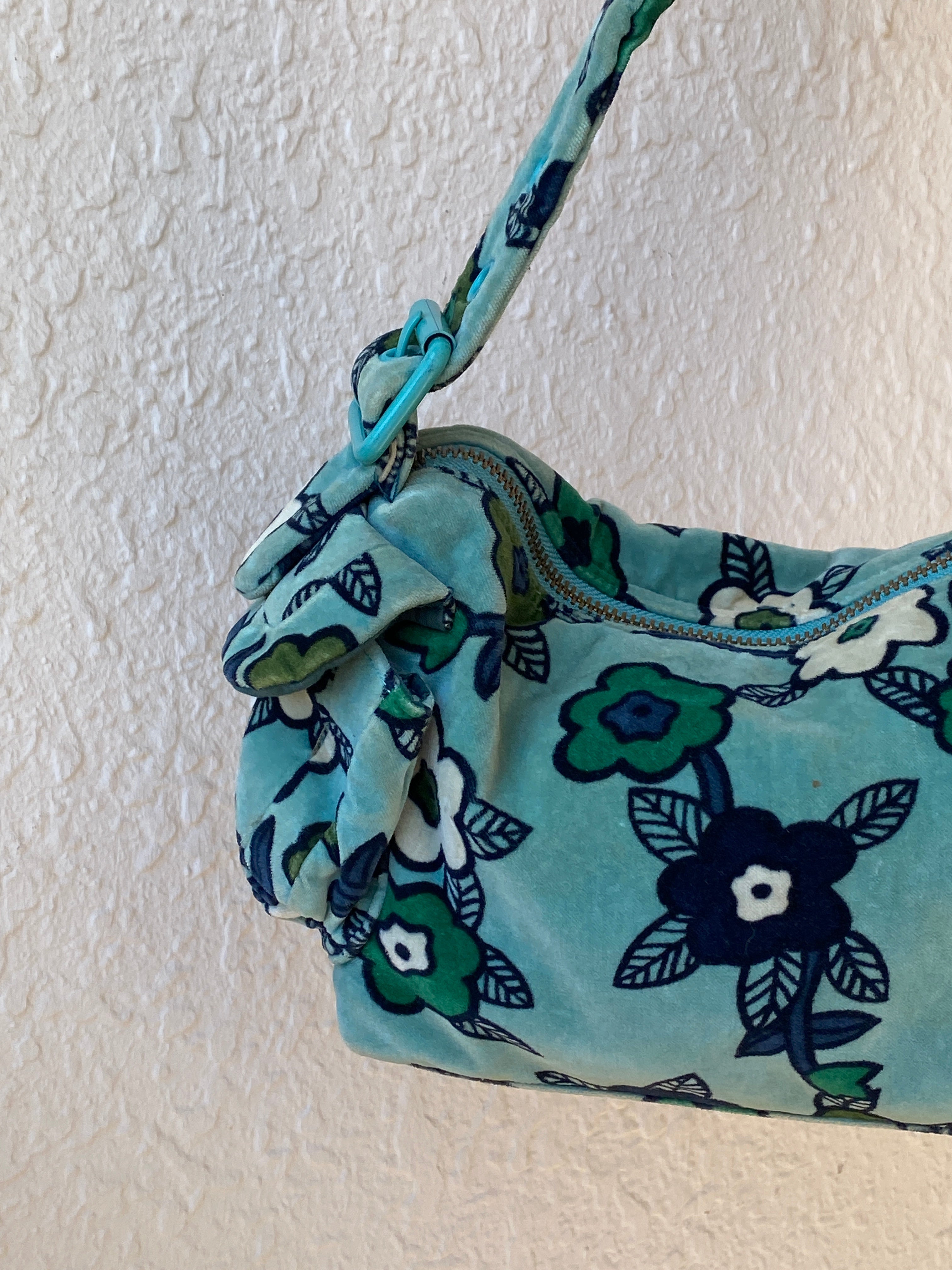Vintage Y2K GAP Aqua Floral Velvet Shoulder Bag Soft Velour Baguette Purse