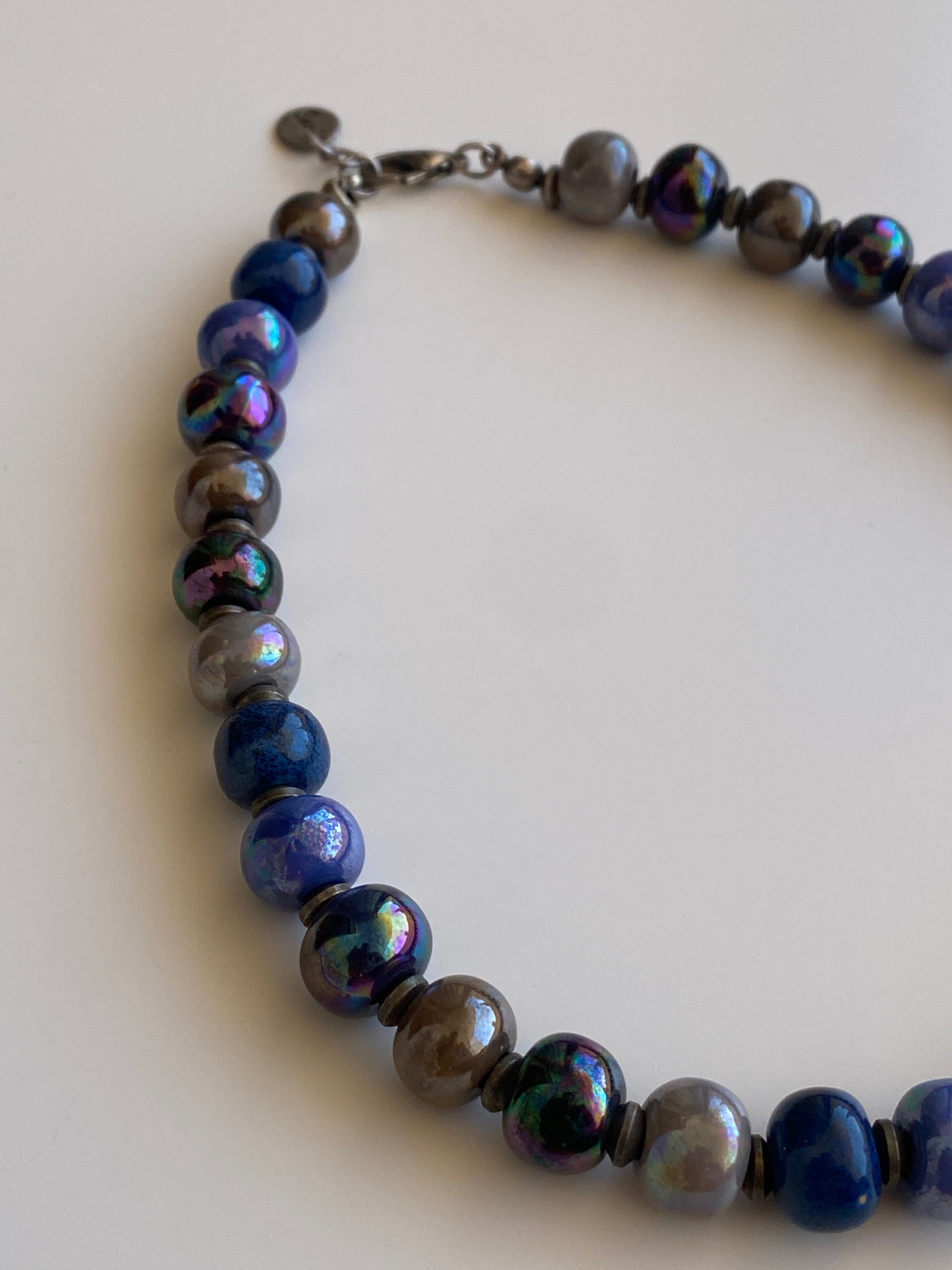 Vintage Sari Blue Purple Iridescent Beaded Statement Necklace