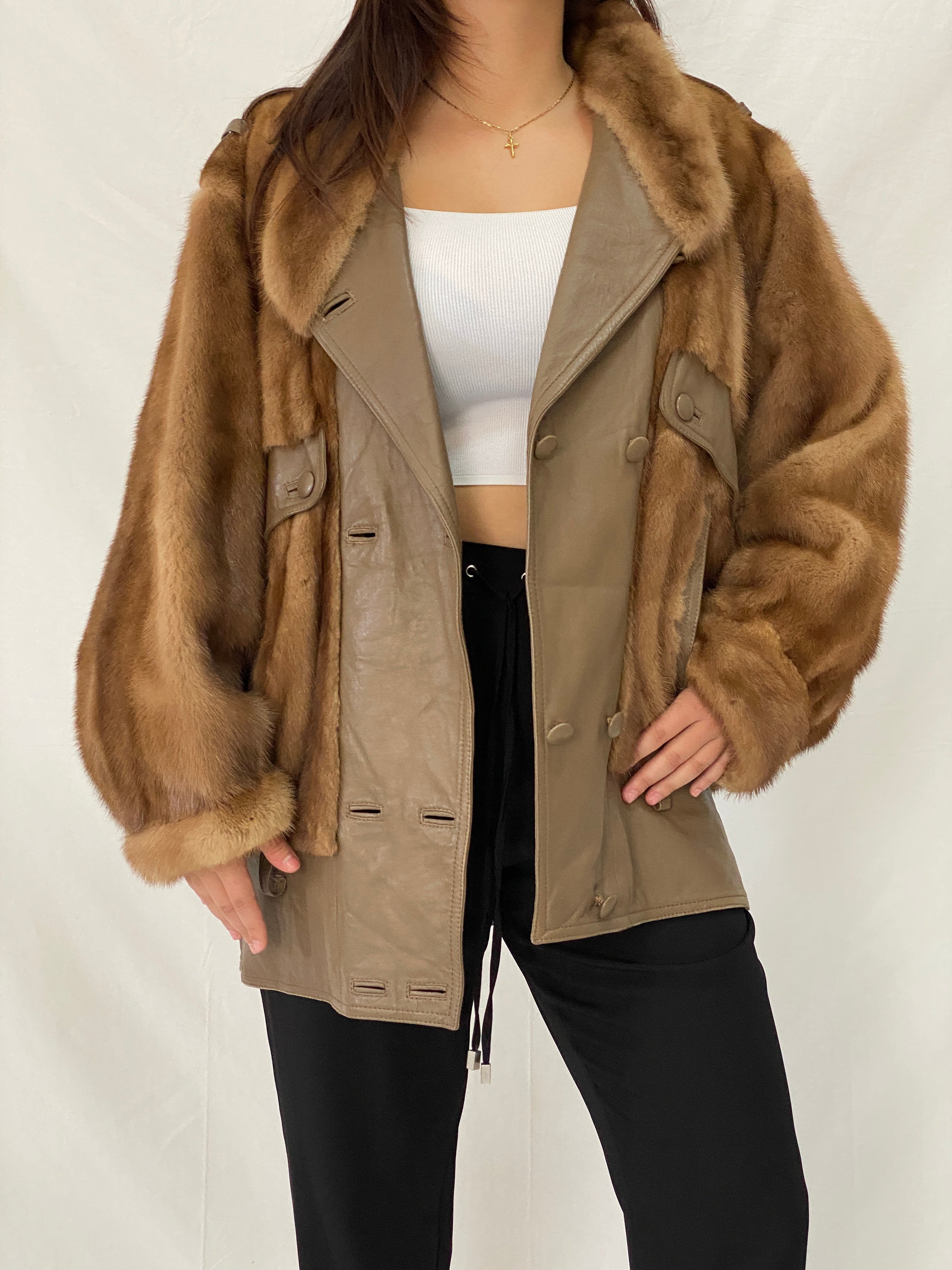 Vintage GTH Stoll Hannover Two-Tone Leather & Mink Fur Bomber Jacket - XL