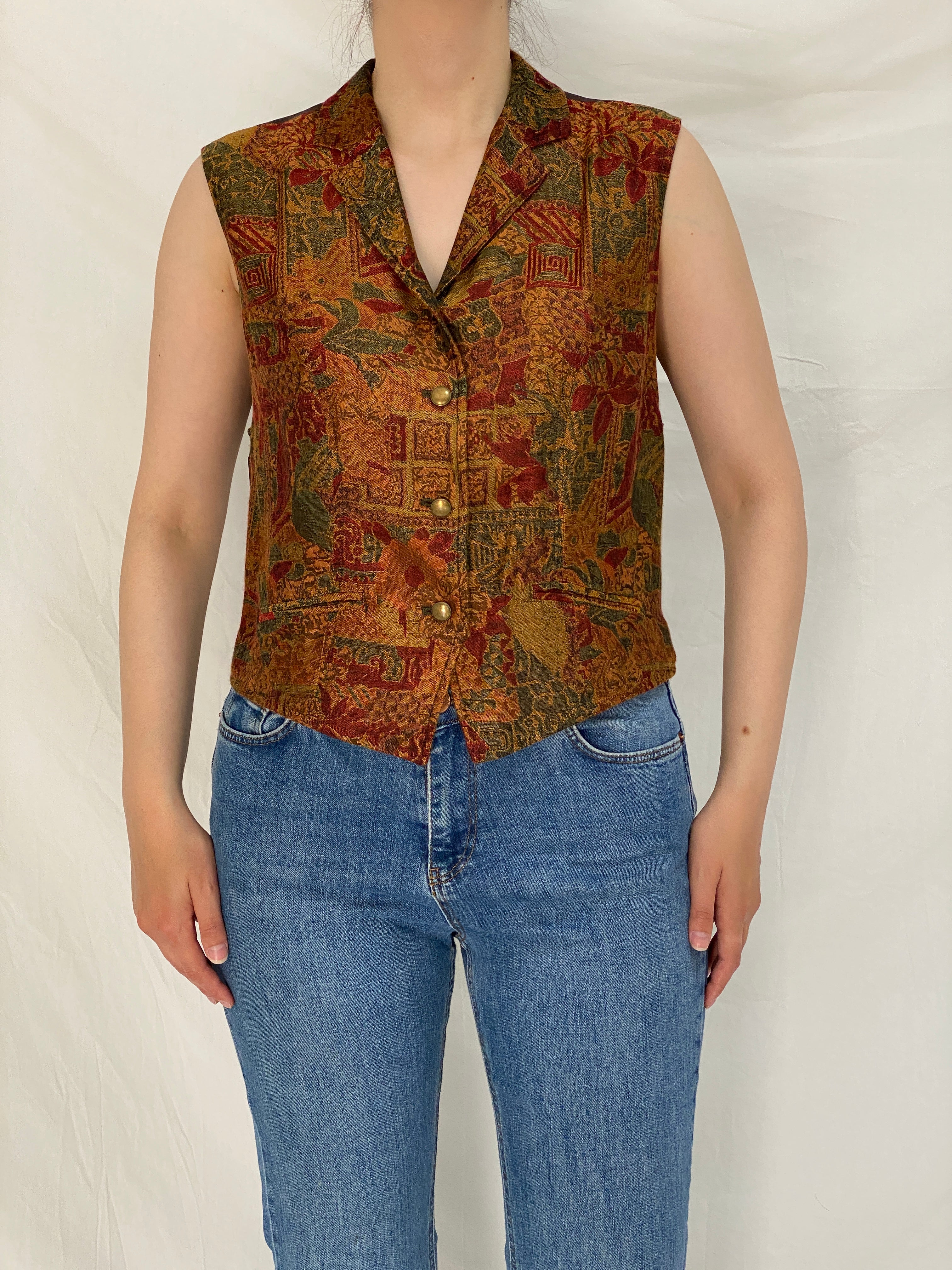 Vintage 90s Liz Wear Tapestry Floral Button-Up Vest - M