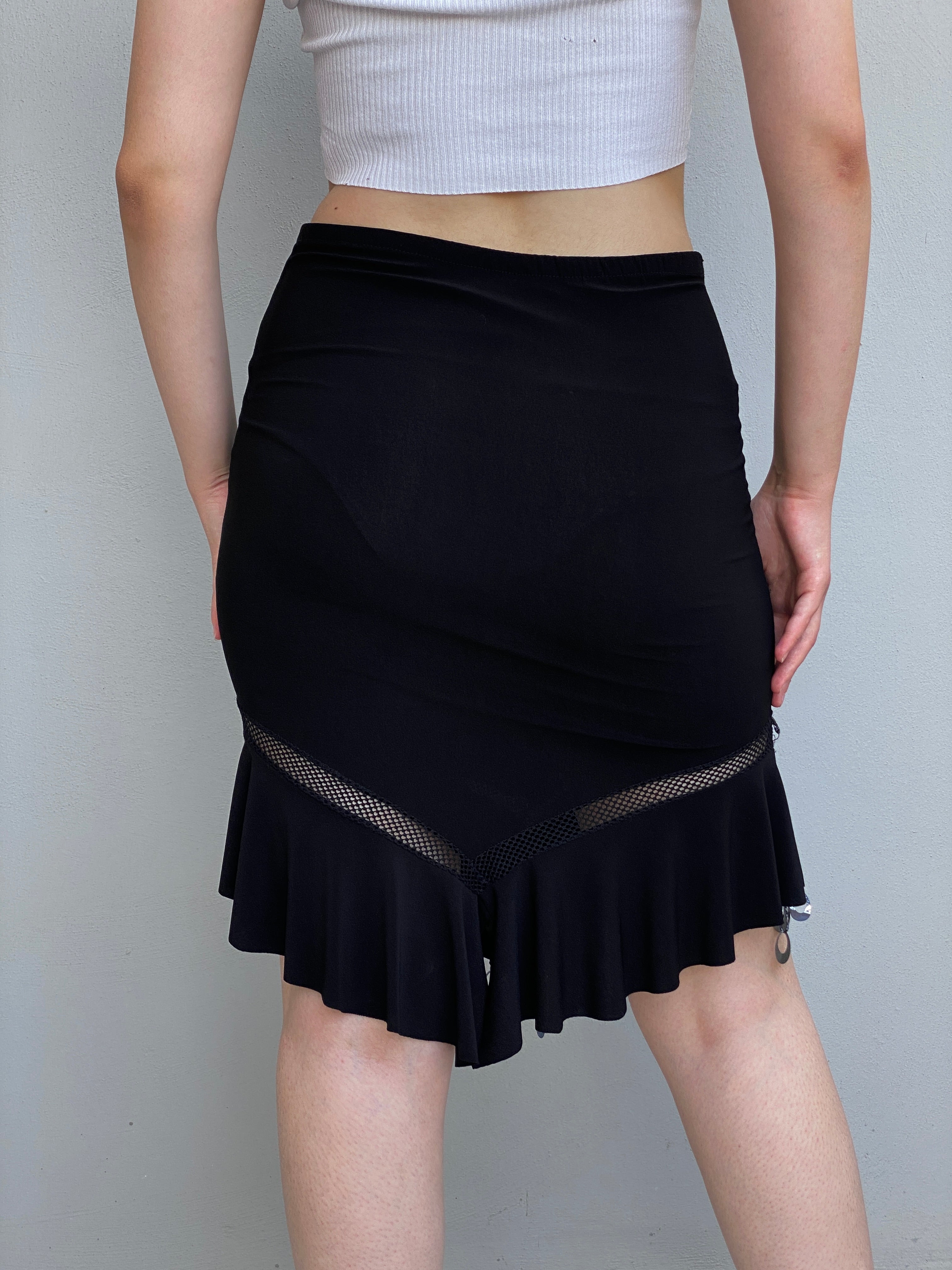 Vintage Y2K Black Beaded Hem Mermaid Stretch Party Skirt – M