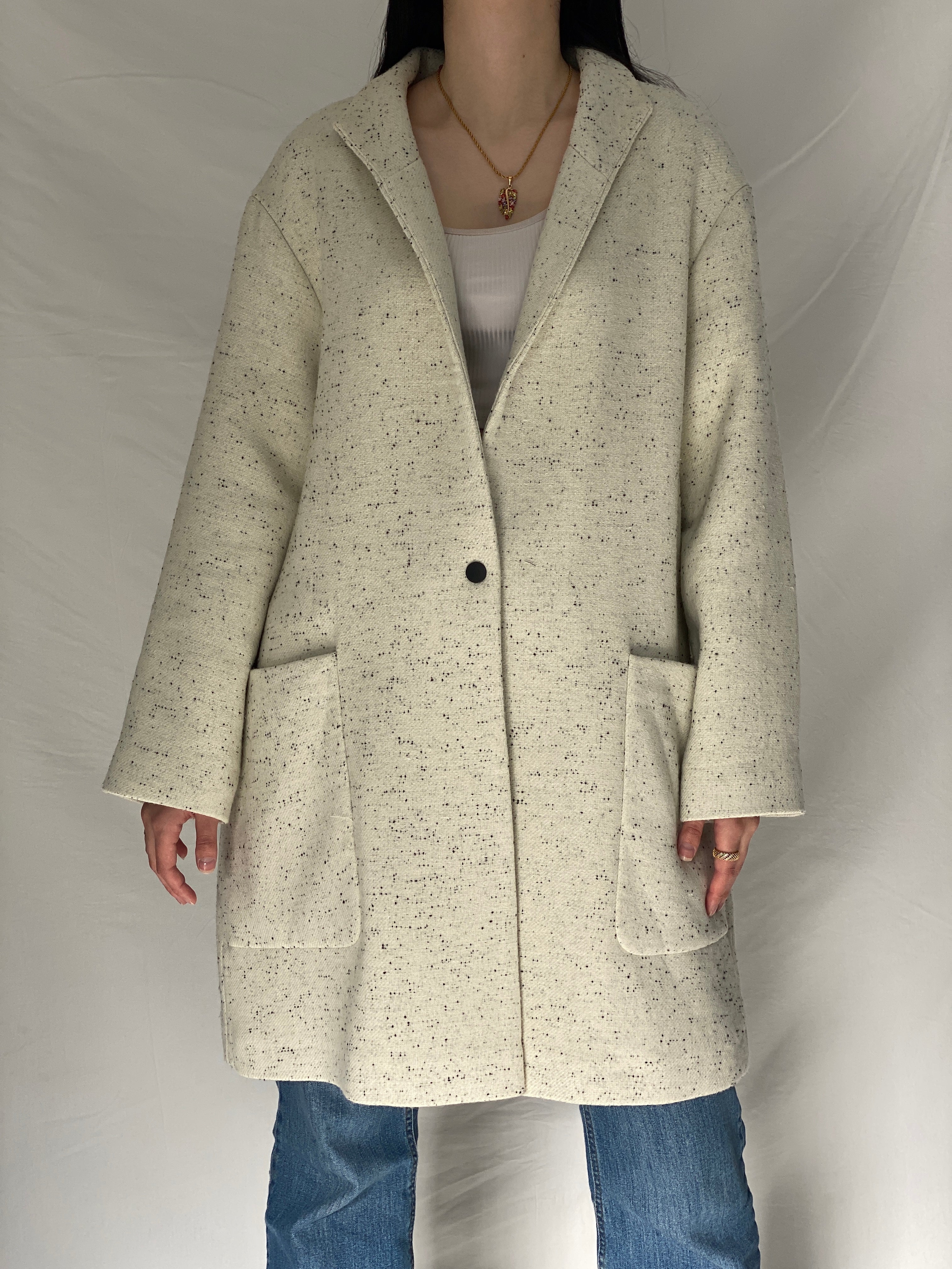 Autograph Cream Speckled Oversized Wool-Blend Italian Fabric Coat - XL