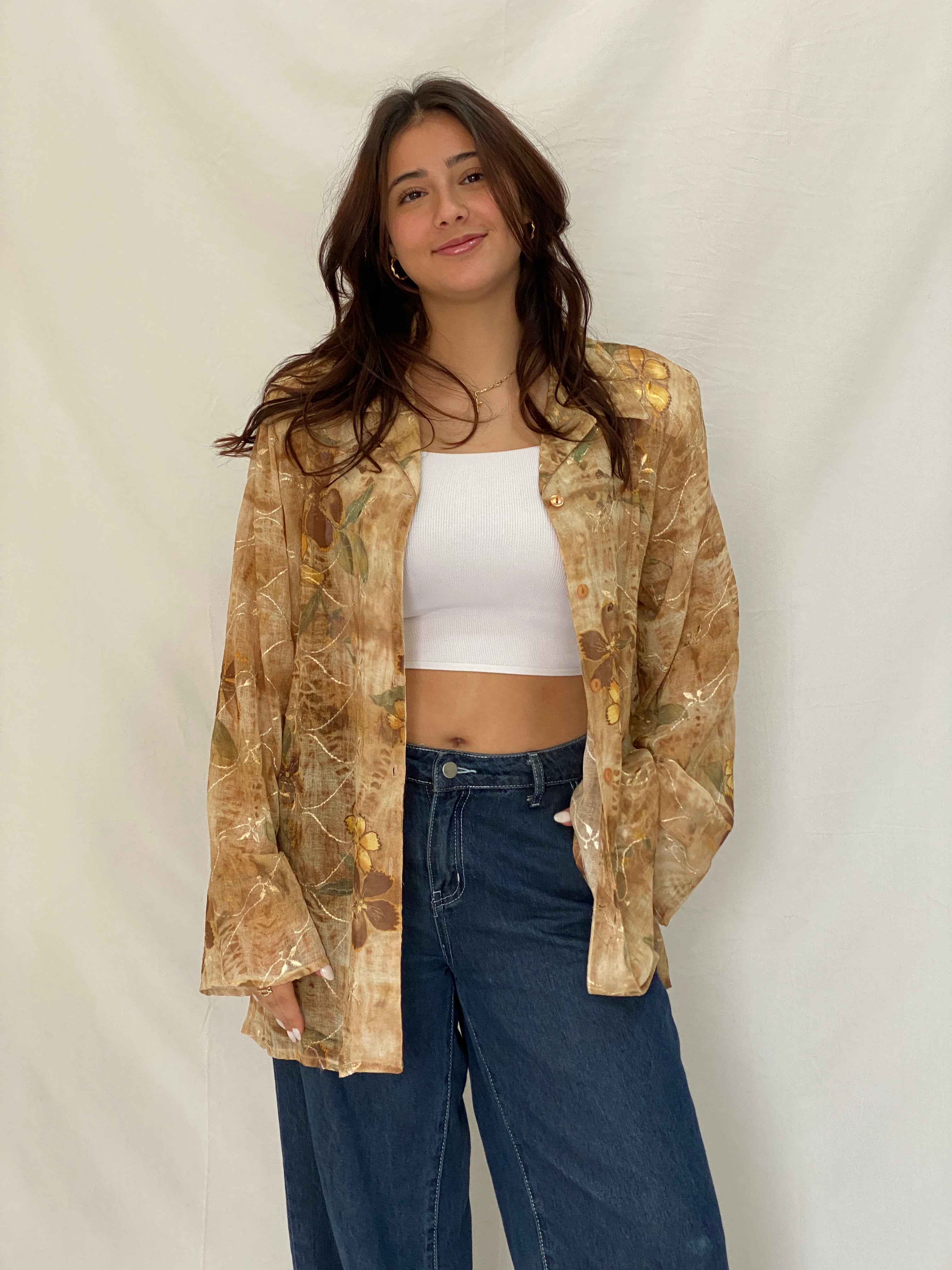 Vintage ARS Collection Sheer Floral Button-Up Shirt – XL