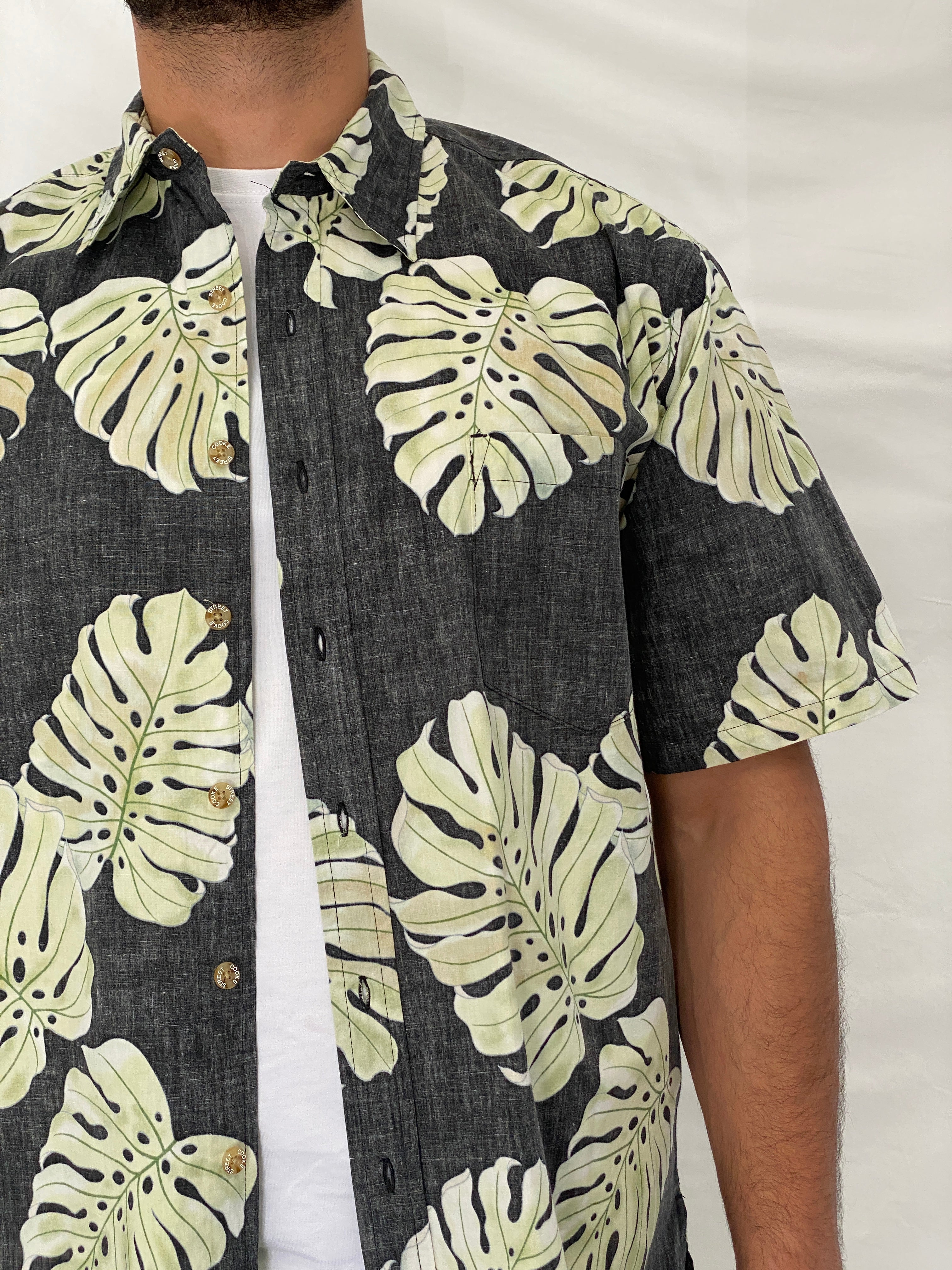 Vintage Cooke Street Honolulu Charcoal Cotton Aloha Shirt – L