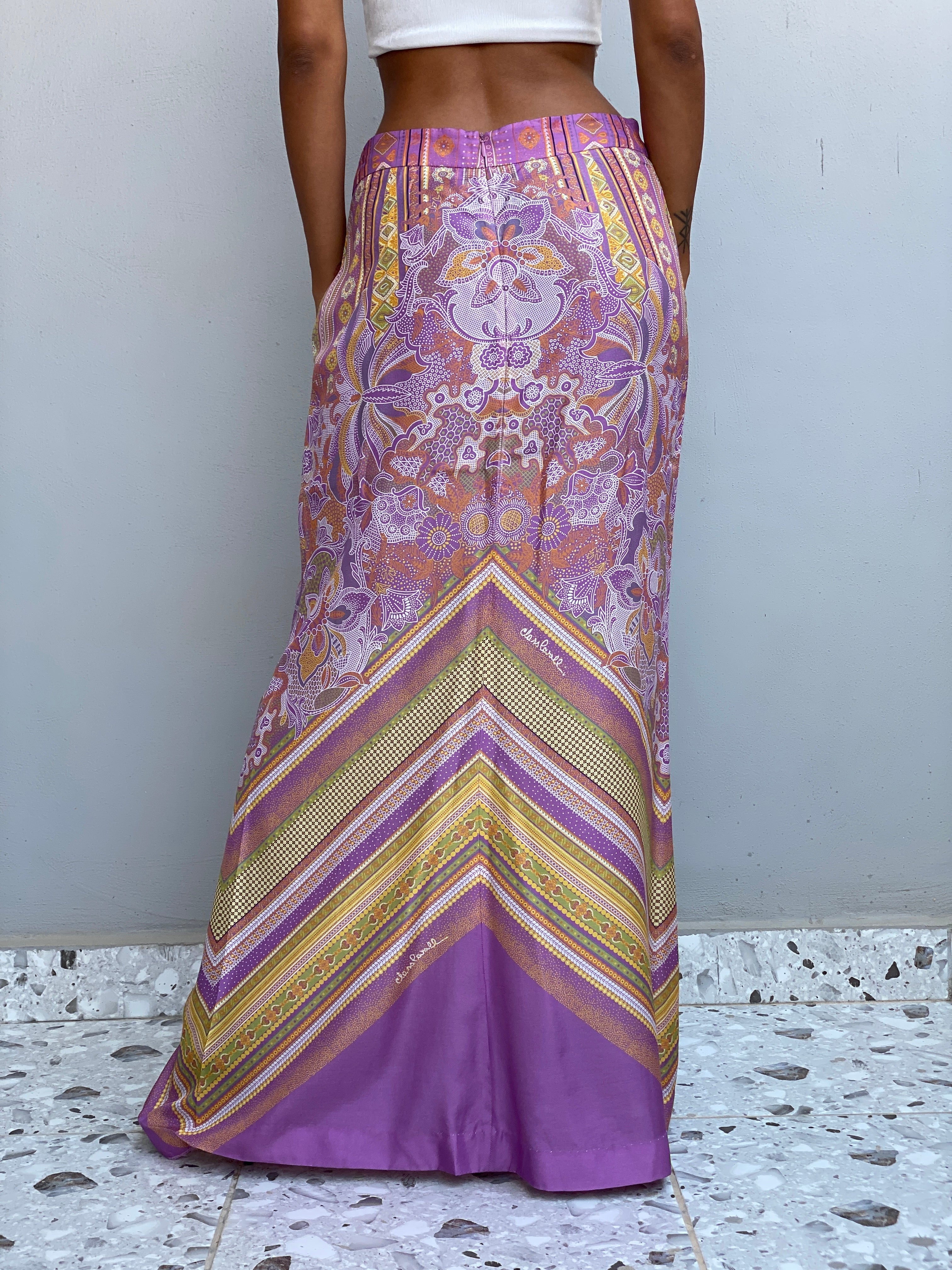 Vintage Y2K Class Roberto Cavalli Purple Paisley Print Maxi Skirt - M