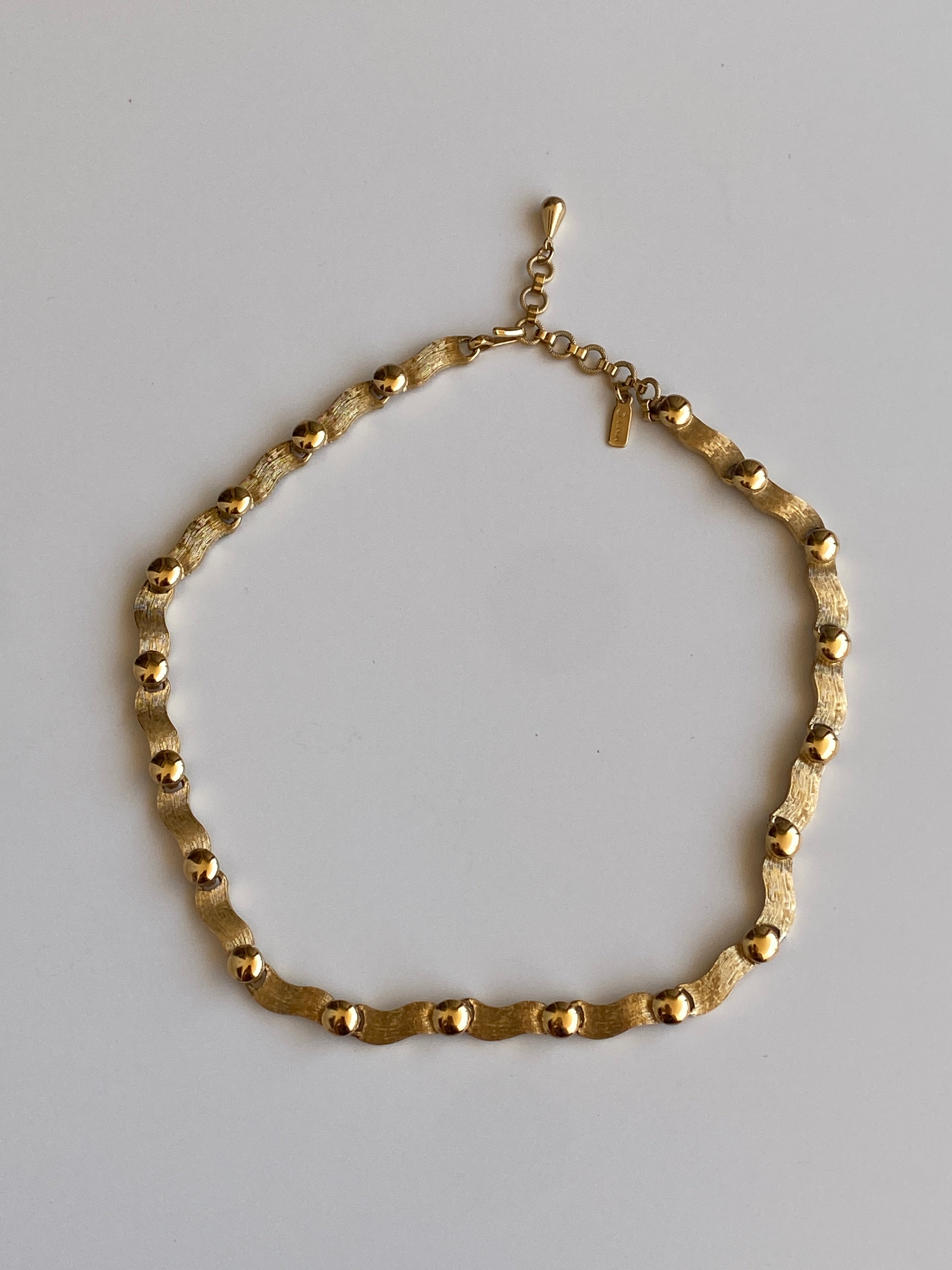Vintage Monet Brushed Gold Wave Link Choker Necklace
