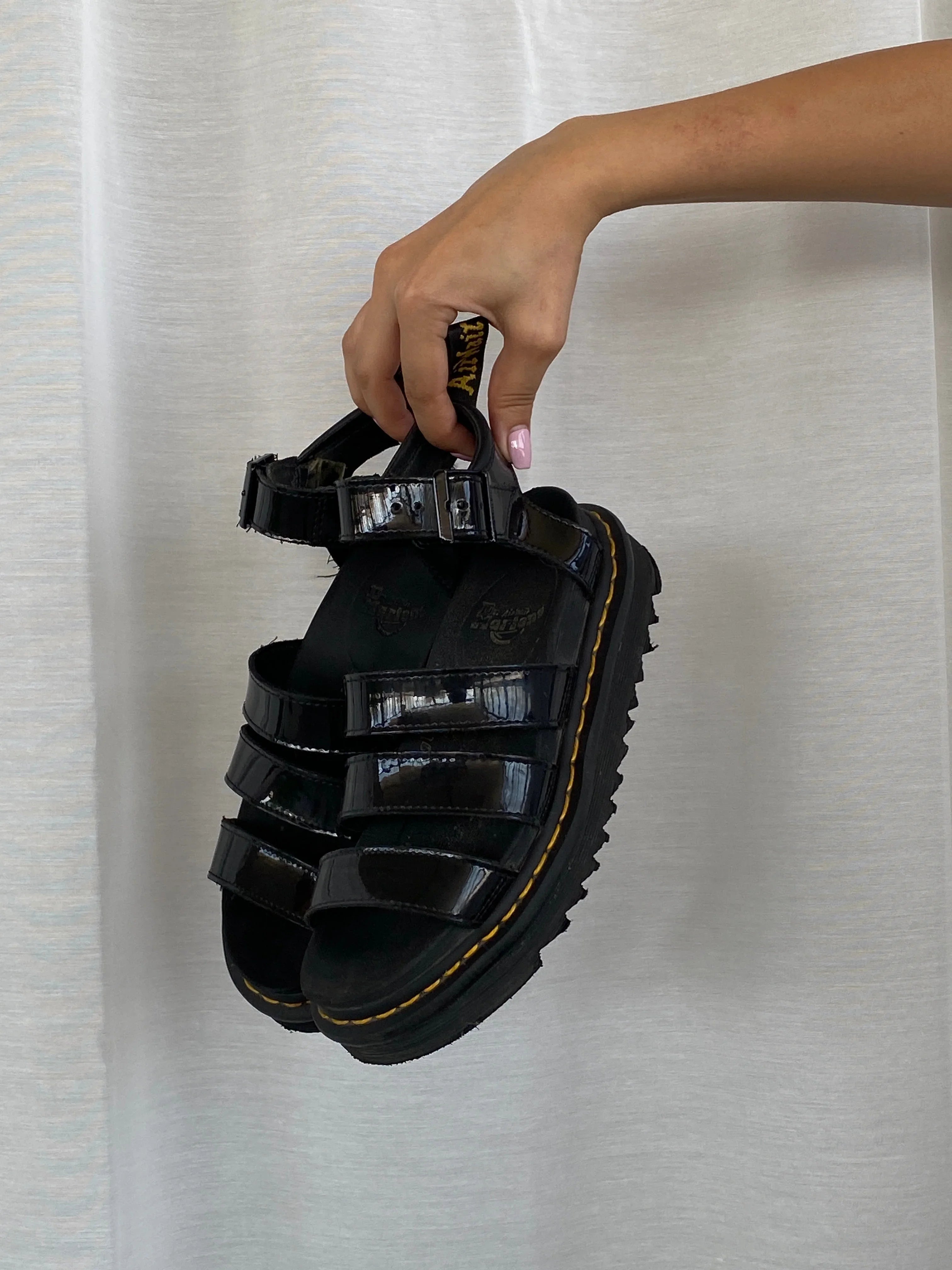 Dr. Martens Blaire Black Platform Patent Leather Gladiator Sandals – Size EU 37