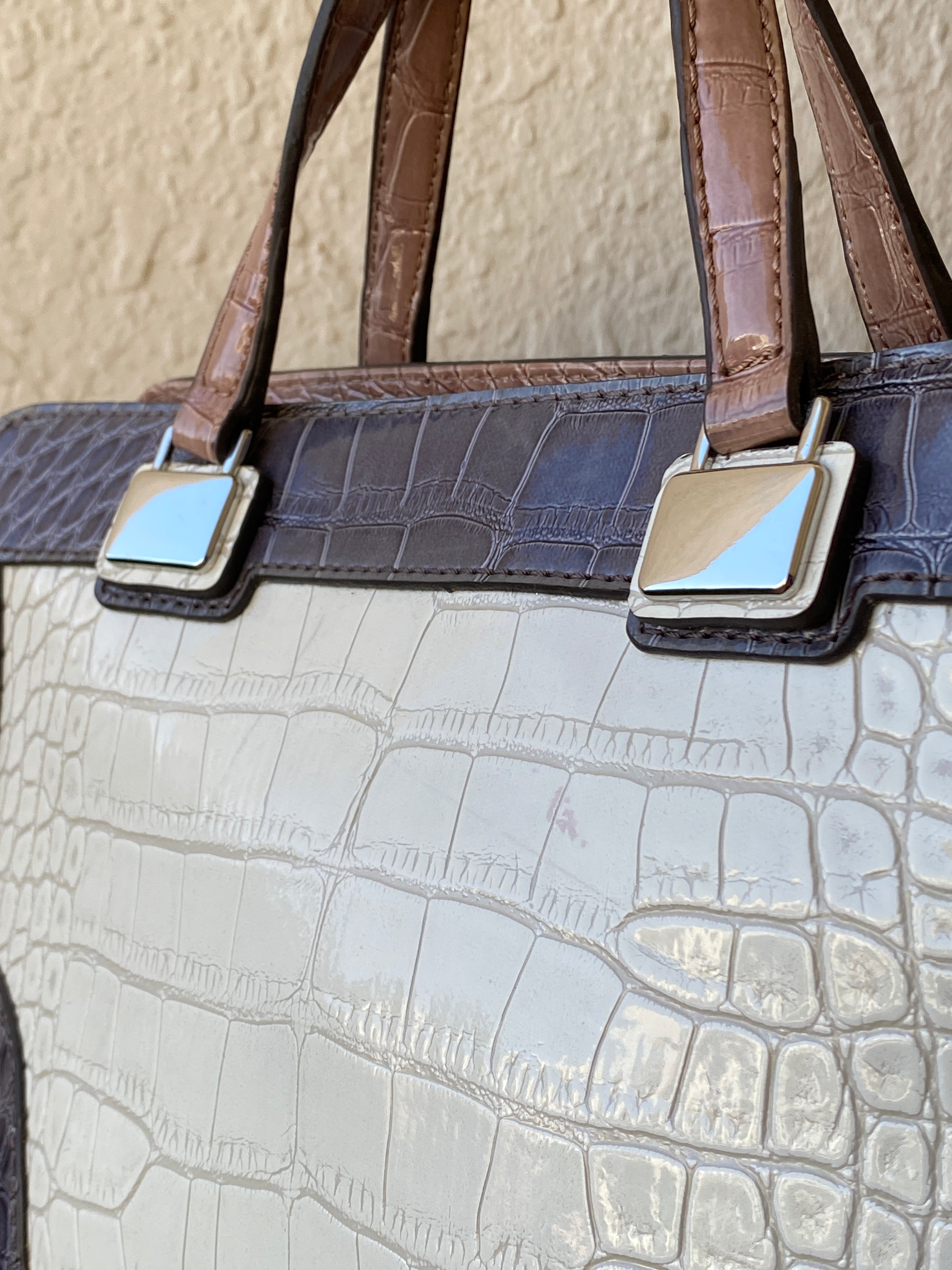 GUESS Croc-Embossed Tri-Color Satchel Handbag with Crossbody Strap