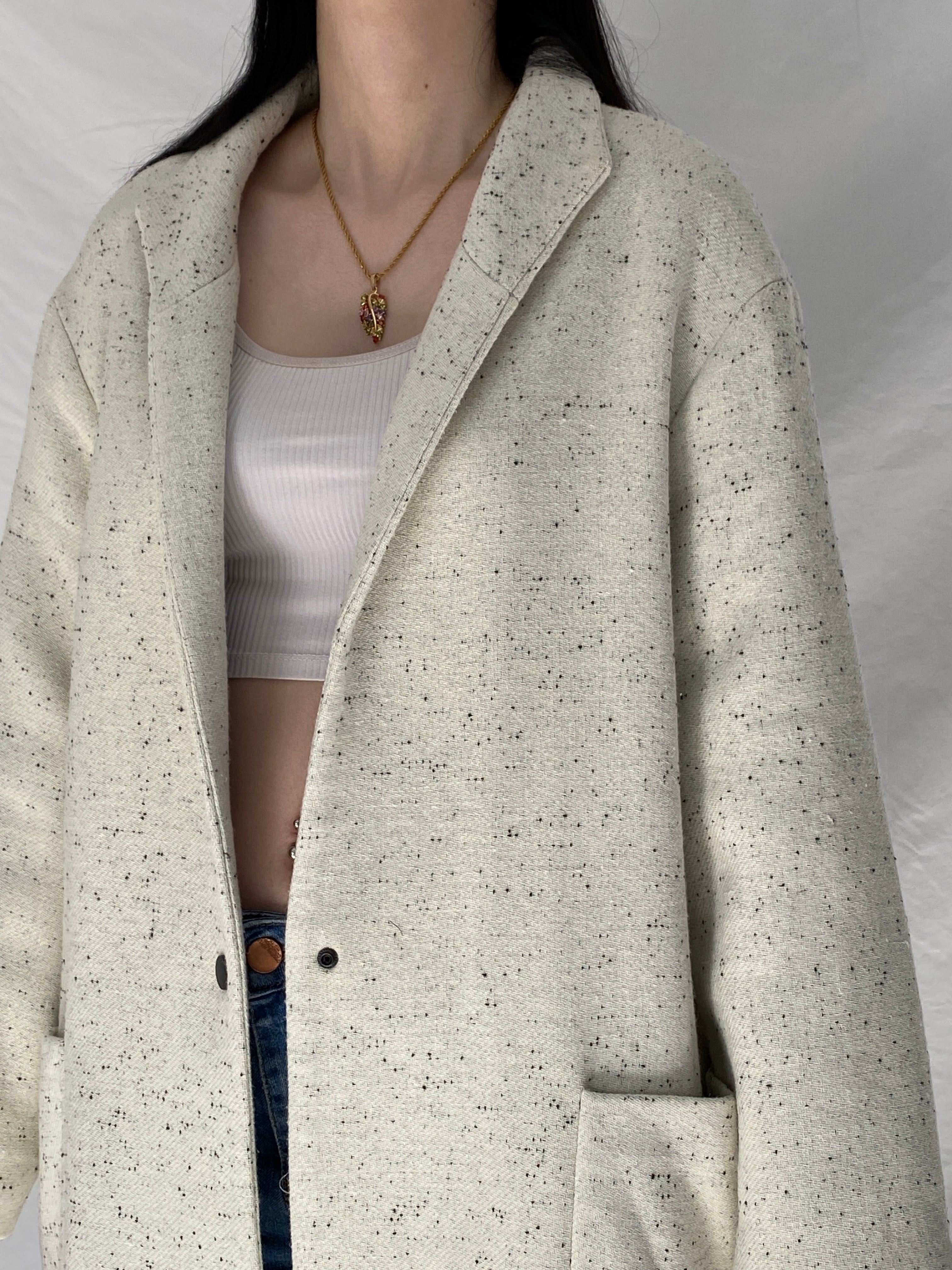 Autograph Cream Speckled Oversized Wool-Blend Italian Fabric Coat - XL