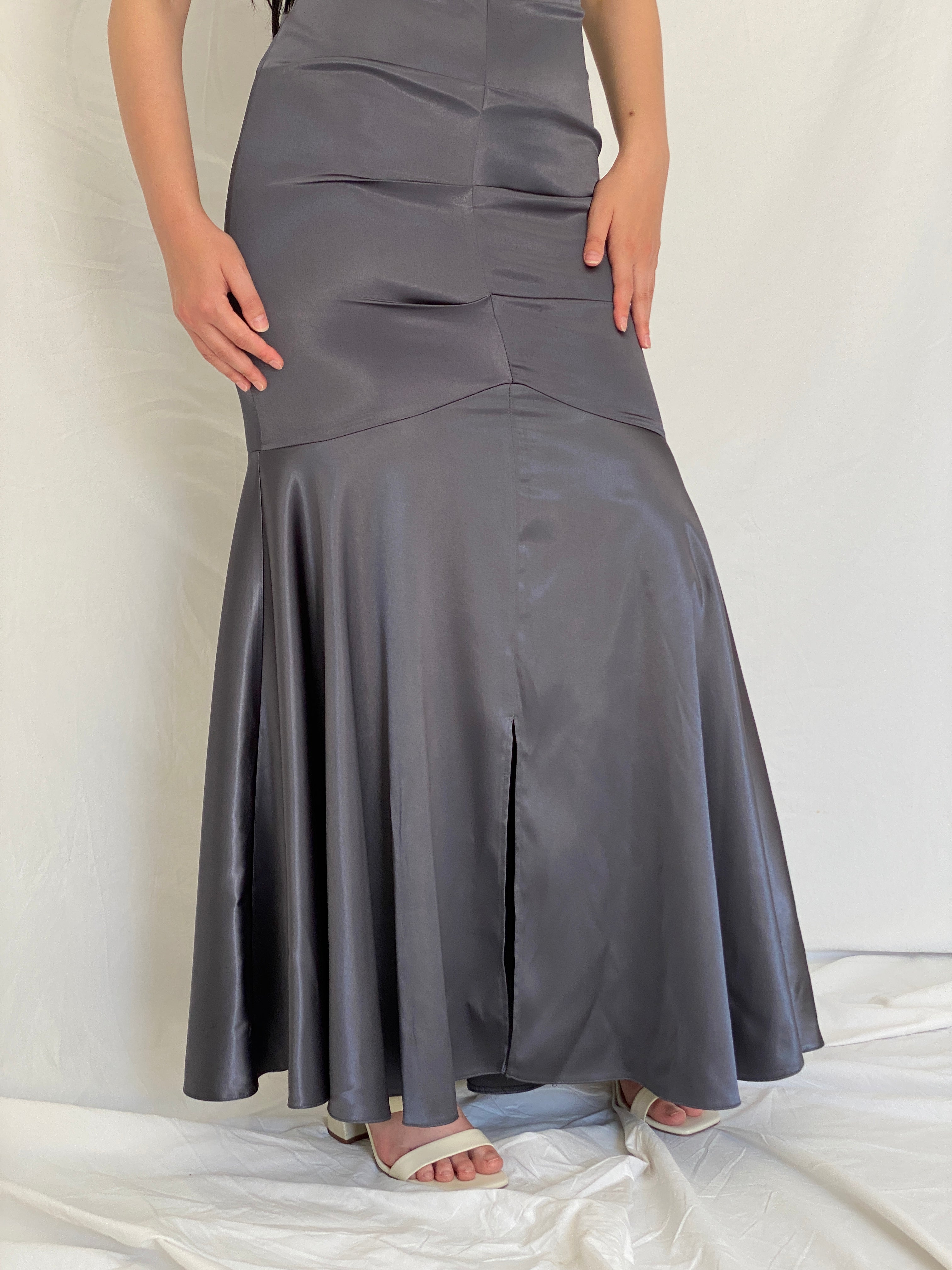 Vintage Y2K Jump Apparel by Wendye Chaitin Charcoal Satin Mermaid Evening Gown - M