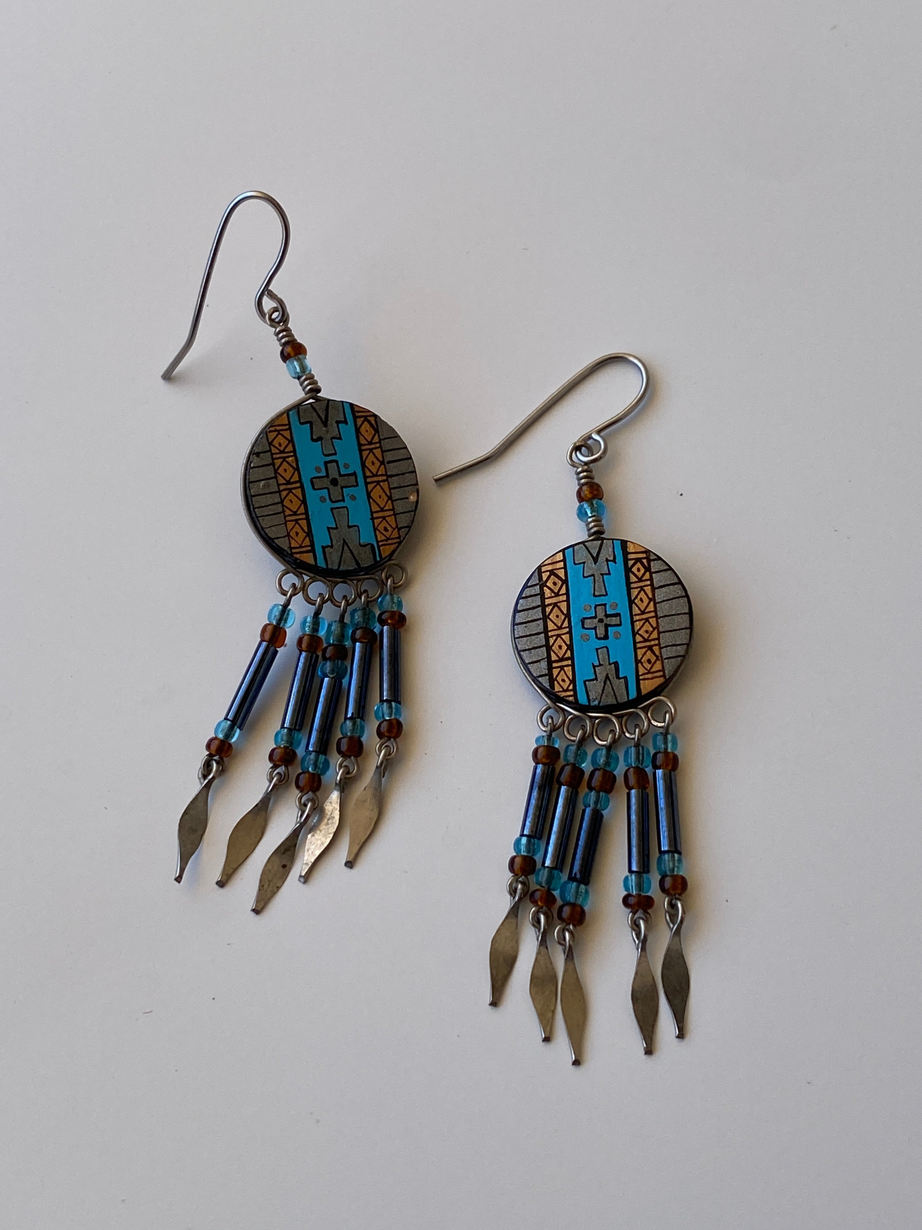 Vintage Southwestern Inspired Beaded Dangle Fringe Earrings