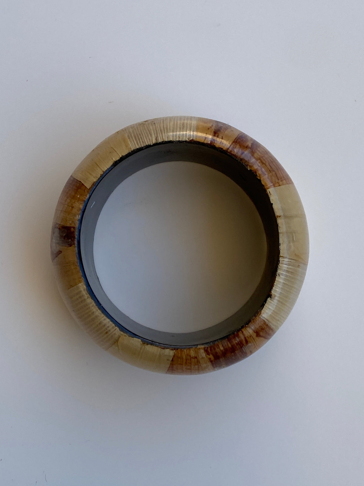 Vintage Boho Natural-Tone Wide Resin & Wood-Effect Statement Bangle