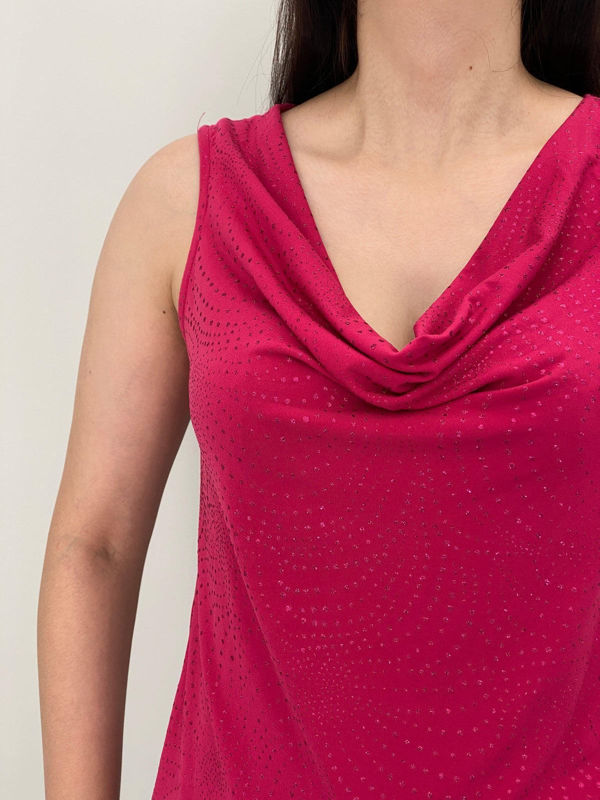 Y2K Noni Hot Pink Shimmery Cowl Neck Sleeveless Top – M