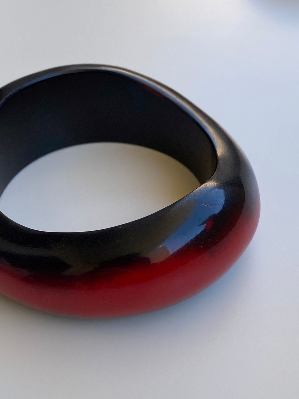 Vintage 80s Black & Deep Red Lucite-Style Chunky Domed Statement Bangle