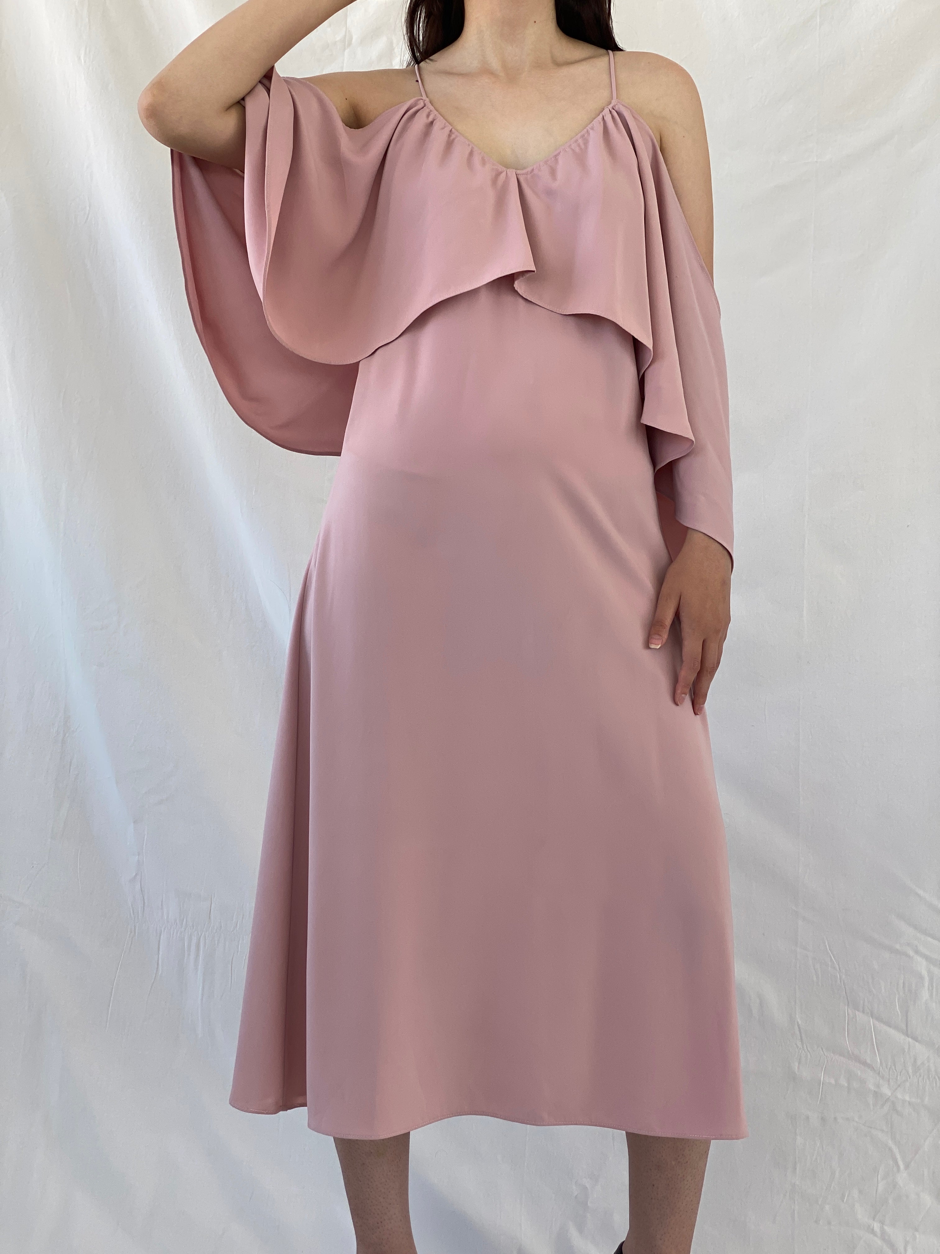 Jovonna London Blush Pink Cold Shoulder Midi Wedding Guest Dress - S