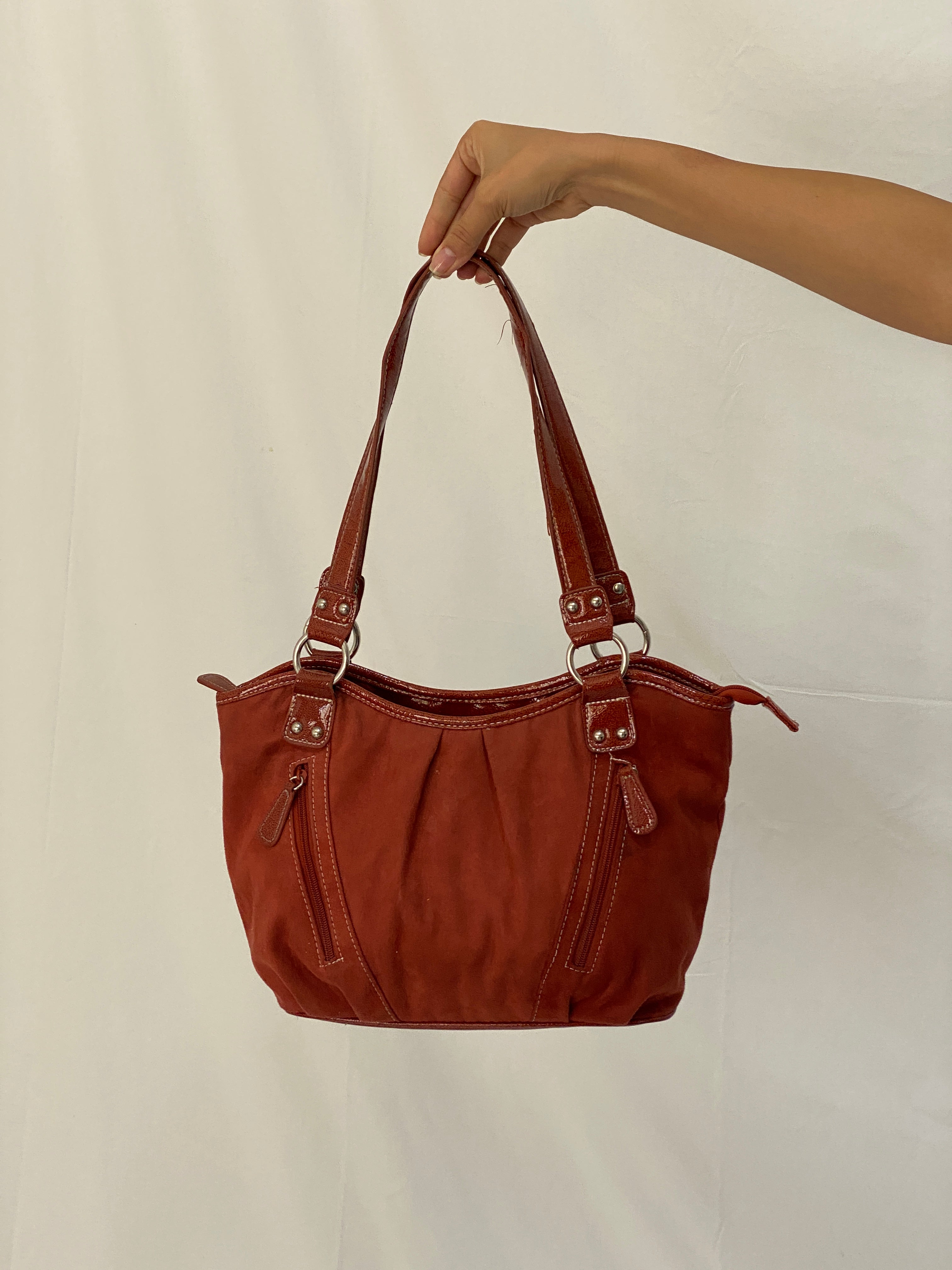 Vintage Alfred Dunner Faux Suede Shoulder Bag Tote with Double Ring Handles