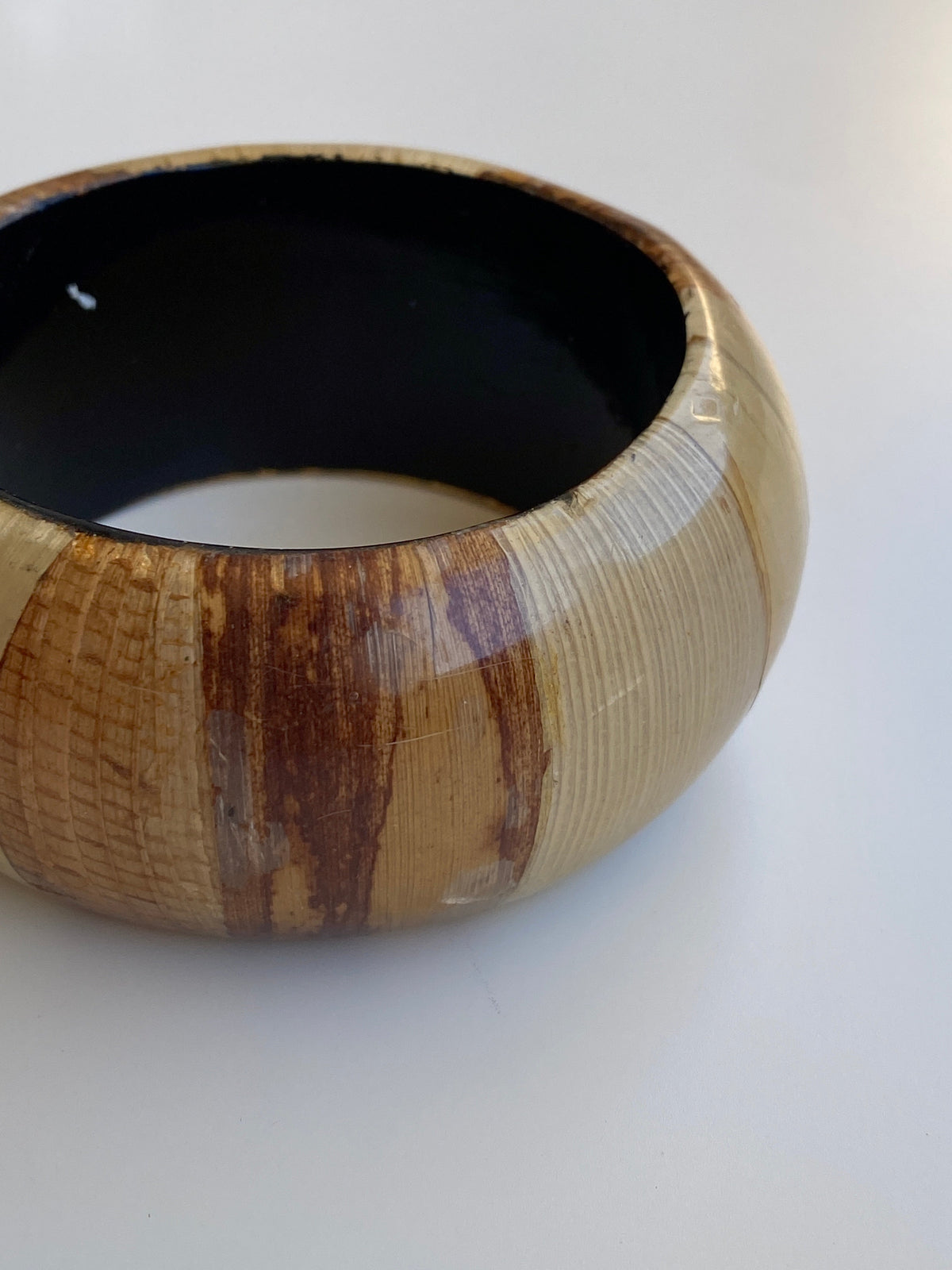 Vintage Boho Natural-Tone Wide Resin & Wood-Effect Statement Bangle