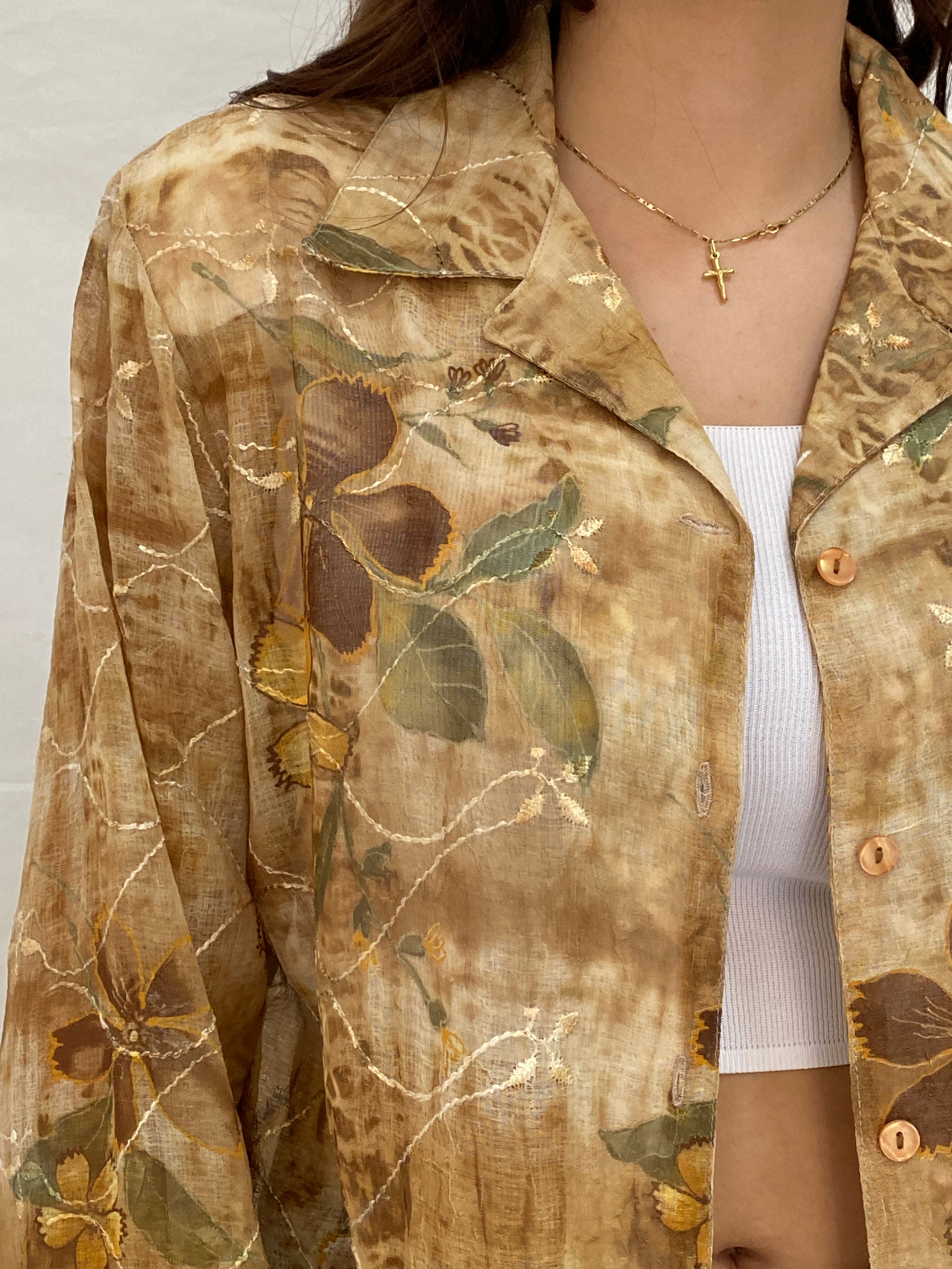 Vintage ARS Collection Sheer Floral Button-Up Shirt – XL