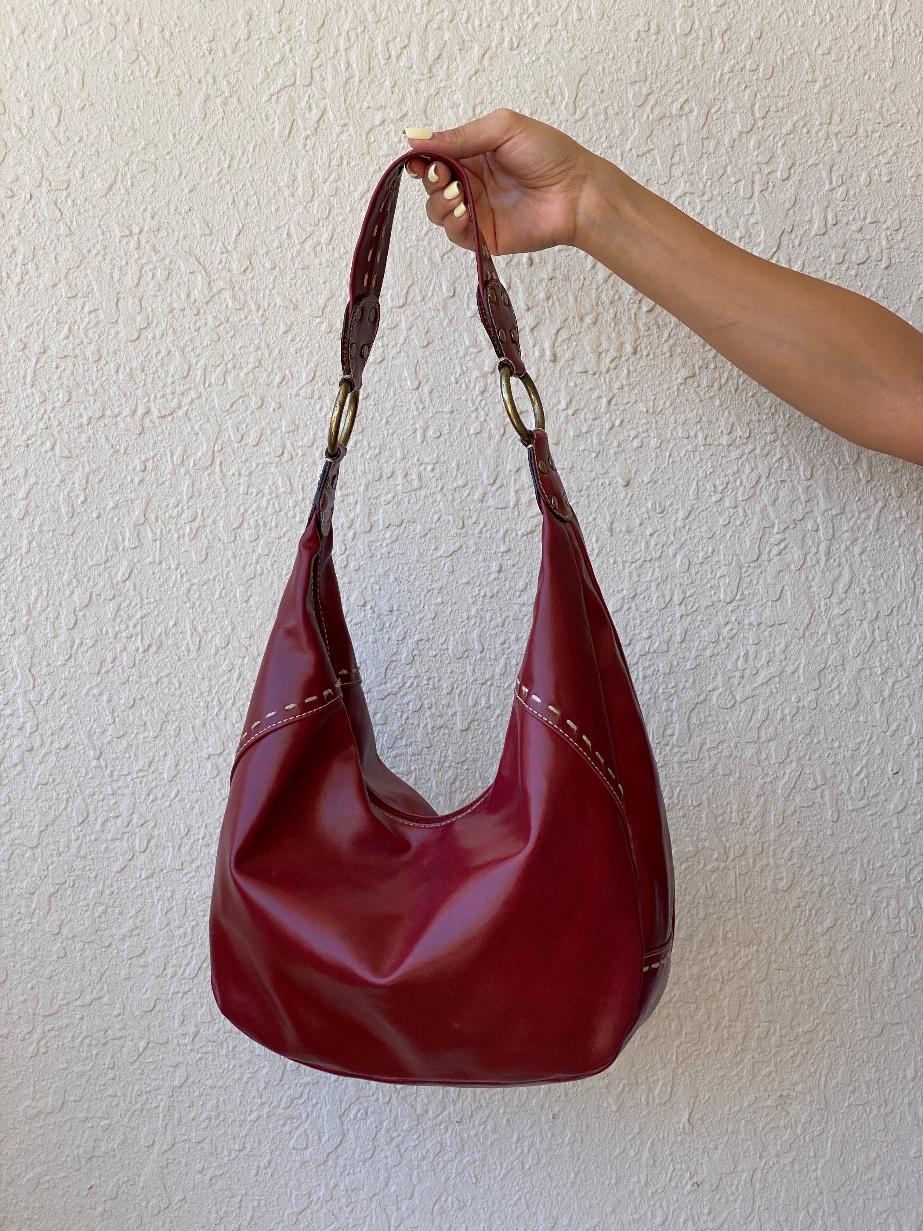 Y2K Nine West Red Faux Leather Hobo Shoulder Bag
