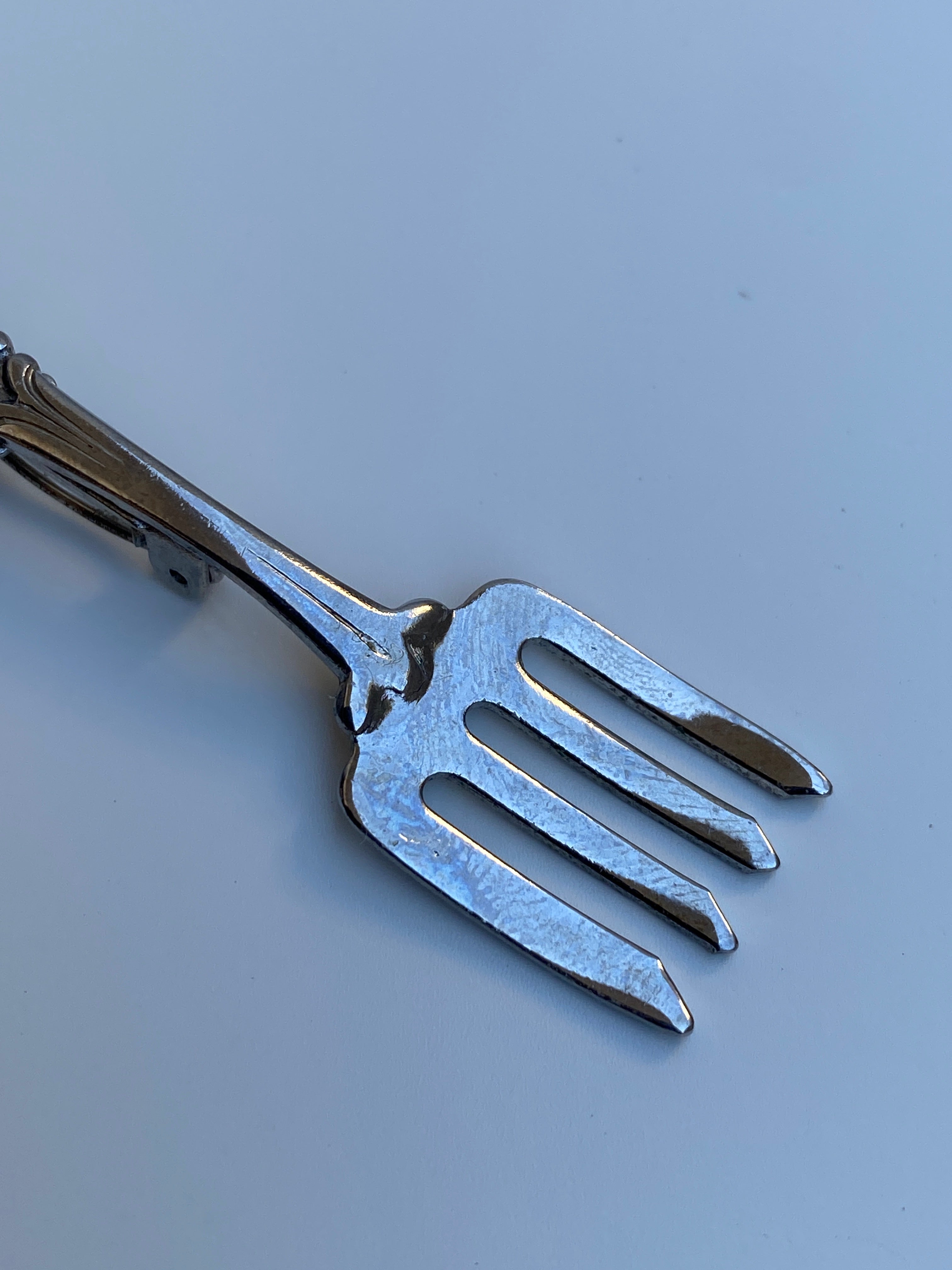 Vintage Silver Tone Fork Brooch Figural Cutlery Lapel Pin