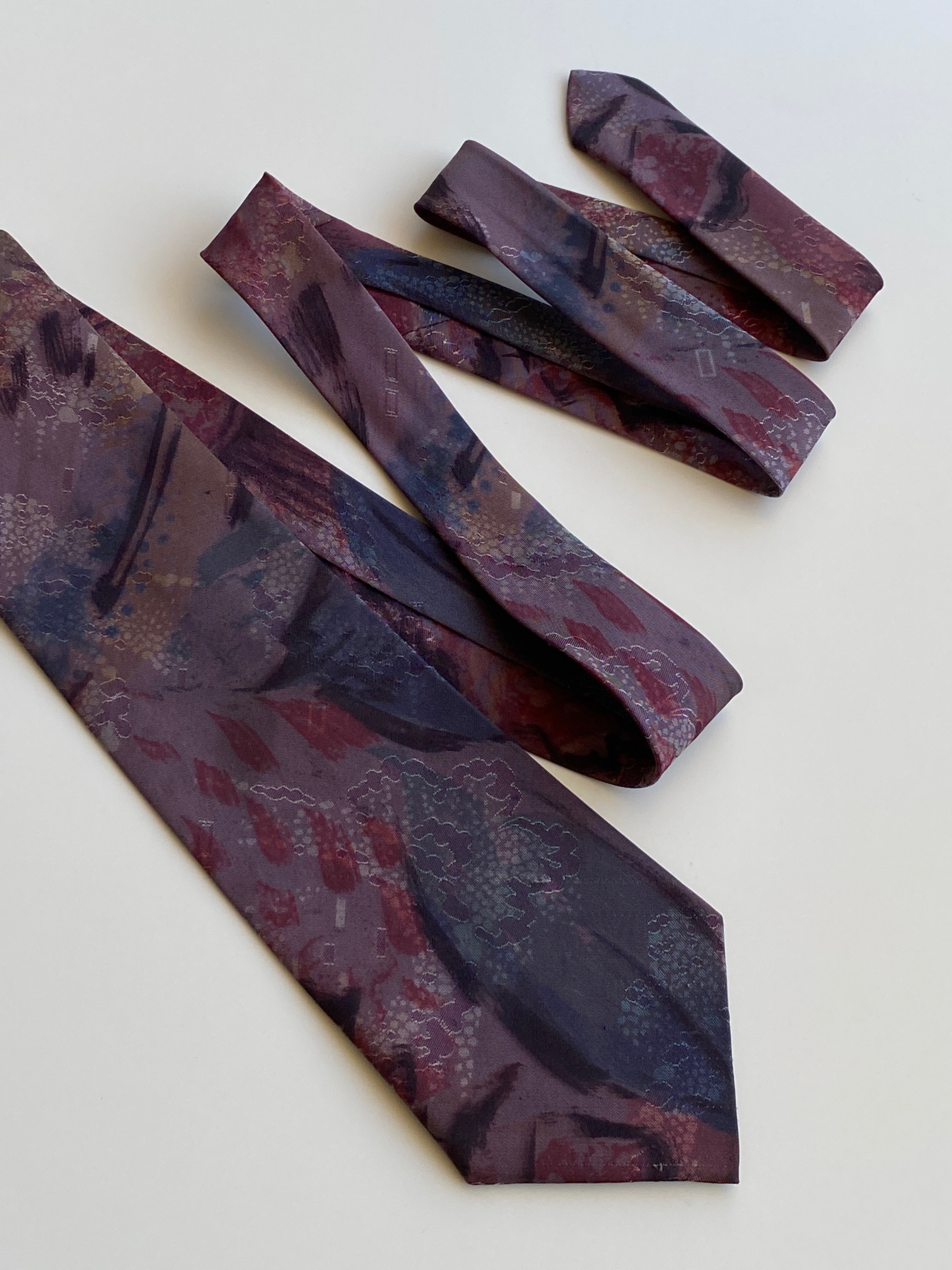 Vintage 1990s Purple Burgundy Tie Abstract Floral Polyester Necktie