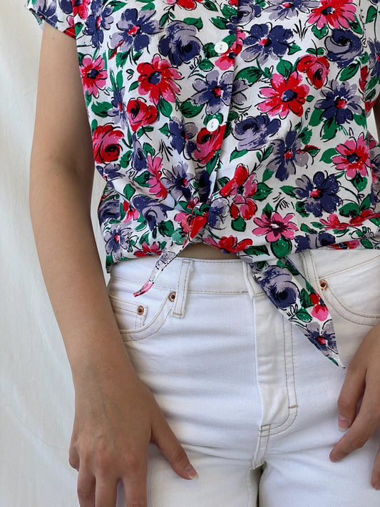 90s Leonella Colorful Floral Short Sleeve Button Up Shirt - L - Balagan Vintage Half Sleeve Shirt 00s, Ayah, floral shirt, half sleeve shirt, NEW IN, shirt, women shirt