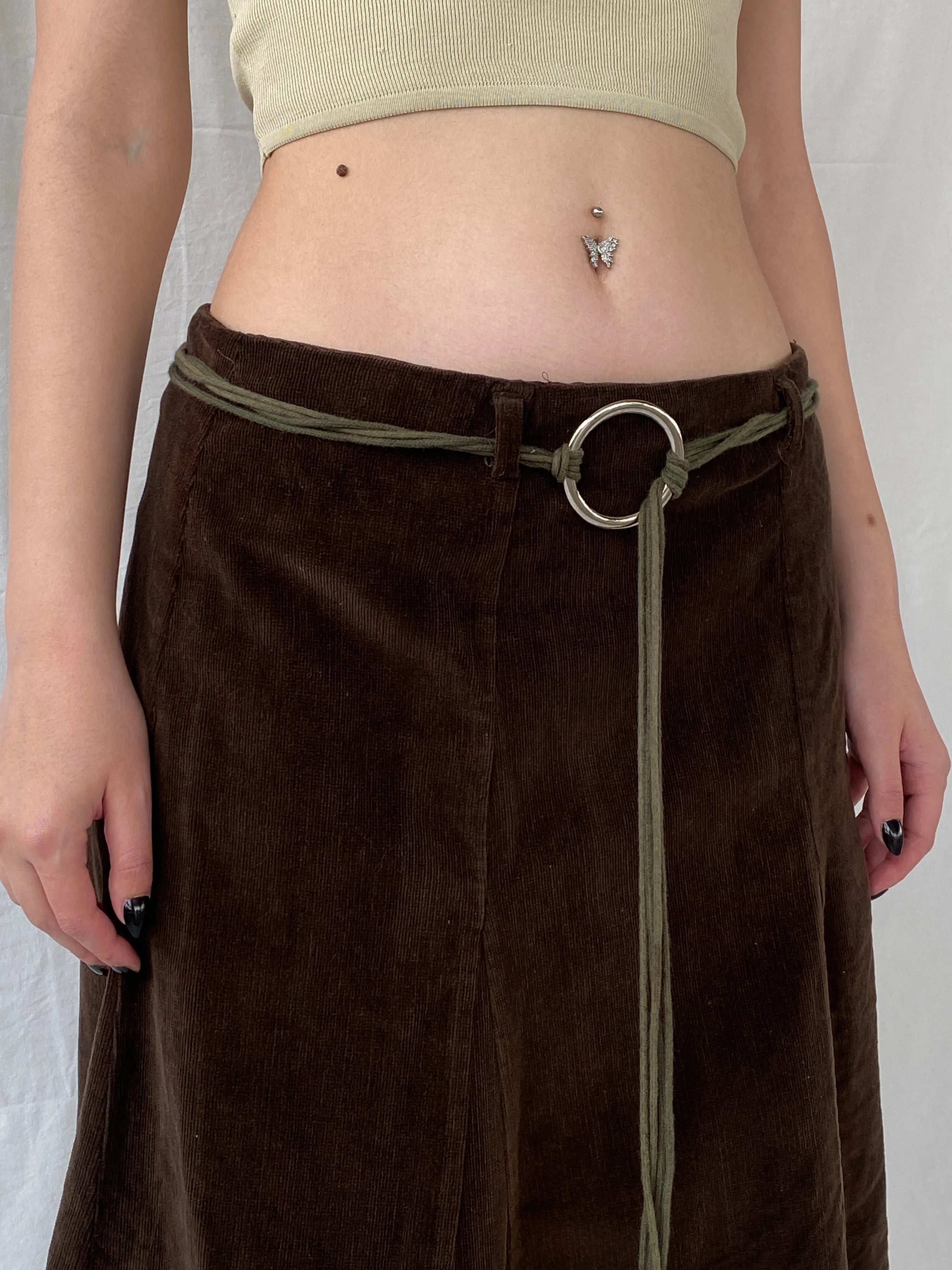 90s Pescara Brown Corduroy Midi Skirt with Rope Tie Belt - M - Balagan Vintage Midi Skirt Ayah, midi skirt, skirt, women skirt