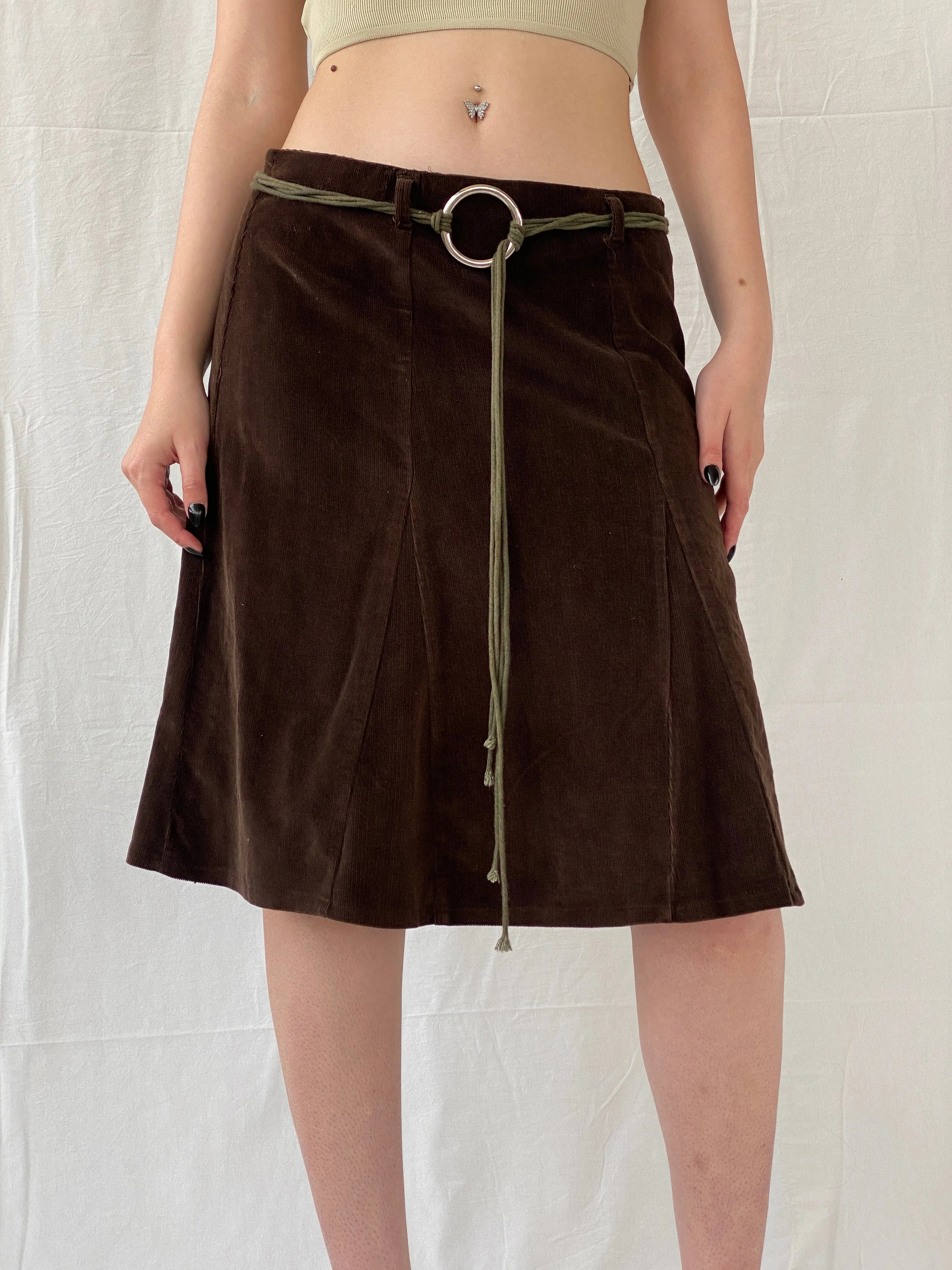 90s Pescara Brown Corduroy Midi Skirt with Rope Tie Belt - M - Balagan Vintage Midi Skirt Ayah, midi skirt, skirt, women skirt