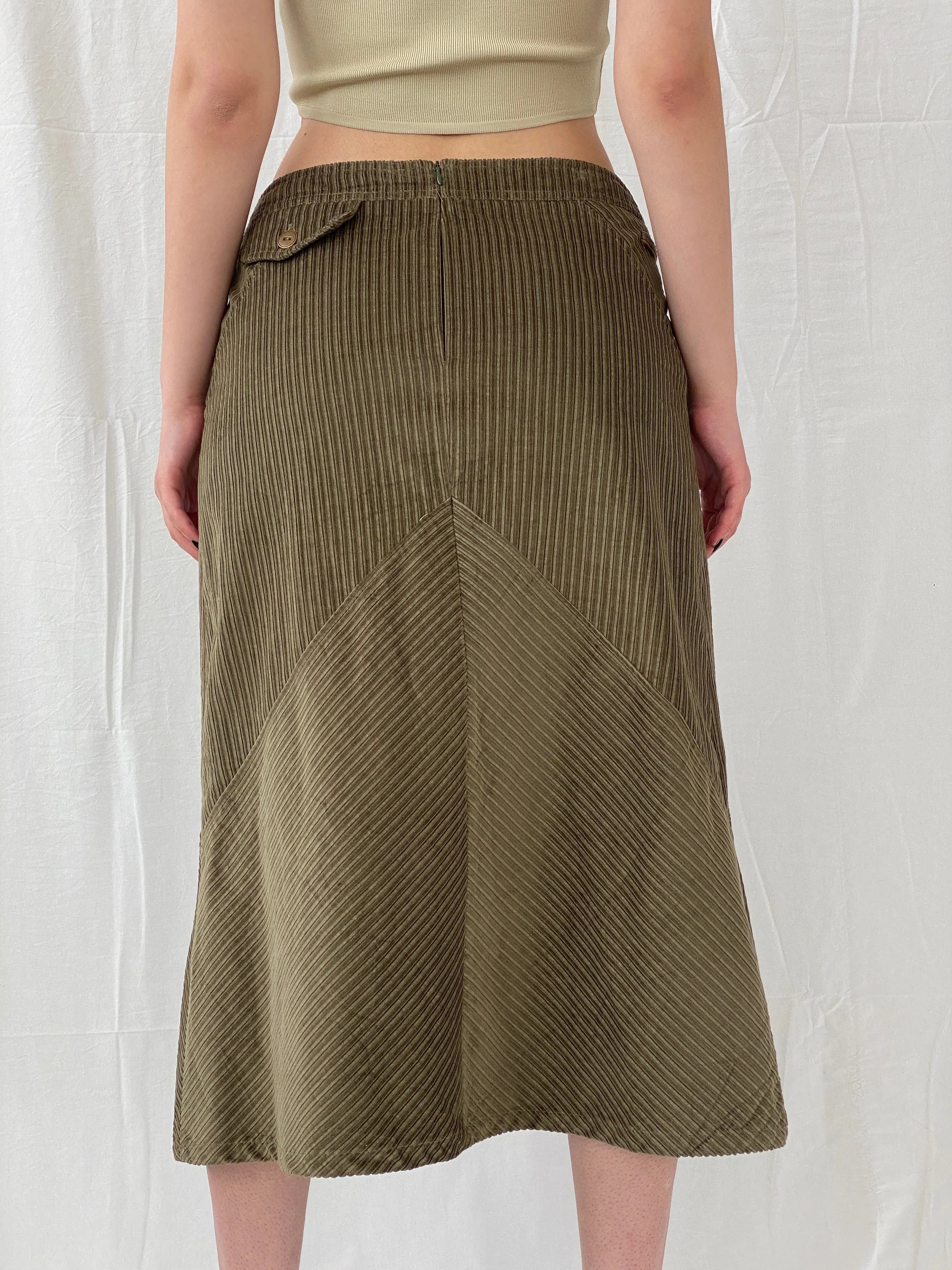 90s Phildar Olive Green Utility Corduroy Midi Skirt - L - Balagan Vintage Midi Skirt Ayah, corduroy, midi skirt, skirt, women skirt
