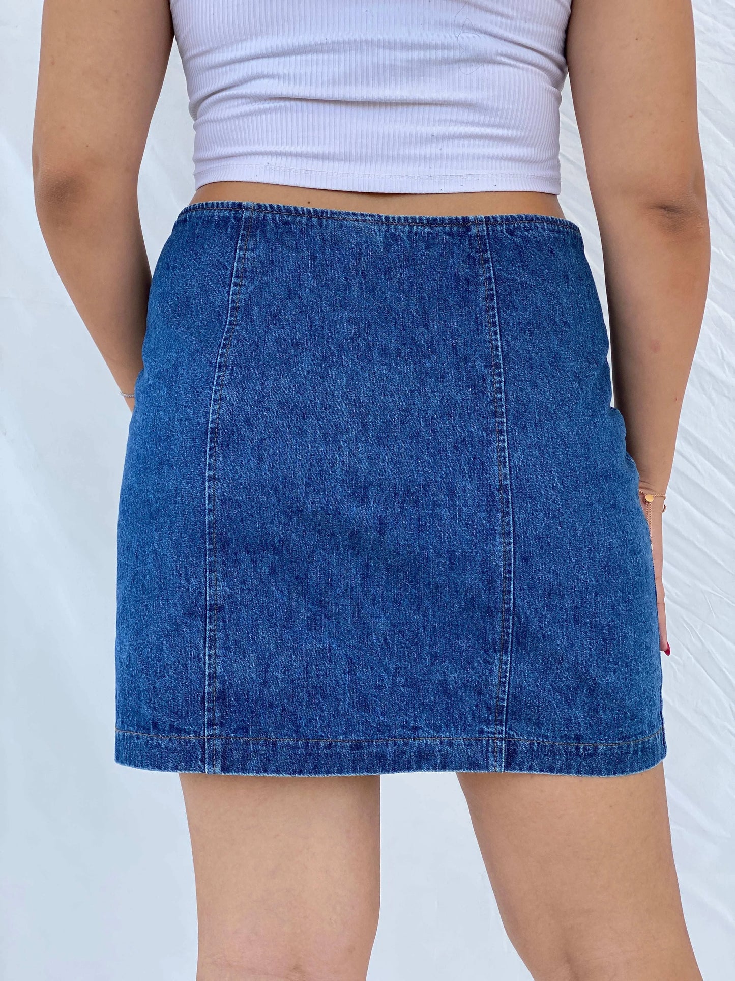 90s Vintage Blue Button Up Denim Skirt - L - Balagan Vintage Mini Skirt 00s, 90s, denim, denim skirt, Dina