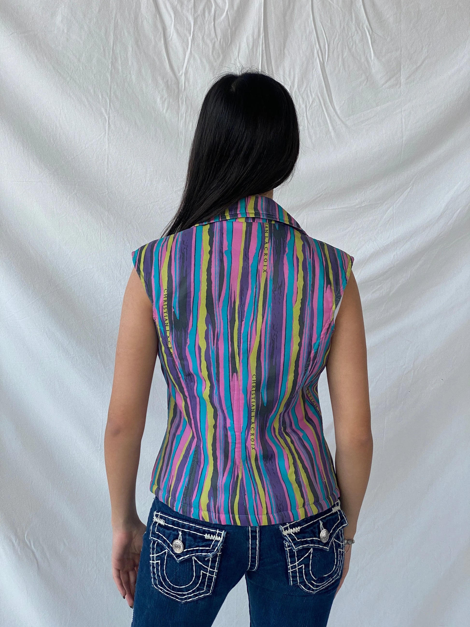 90s Vintage Christian Lacroix Fitted Zip Down Multicolored Vest - L - Balagan Vintage Vest 90s, rare vintage, Syntia, vest, women top